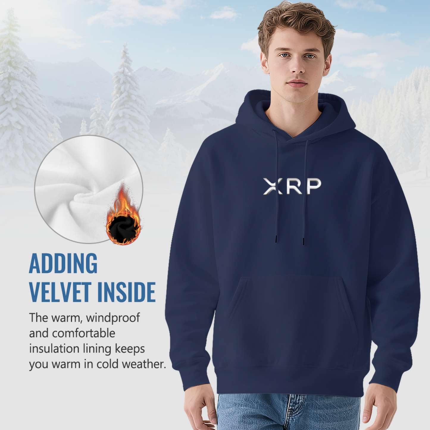 Clean XRP Crypto Logo Navy Hoodie, Comfort Minimal Investor Daily Hoodie