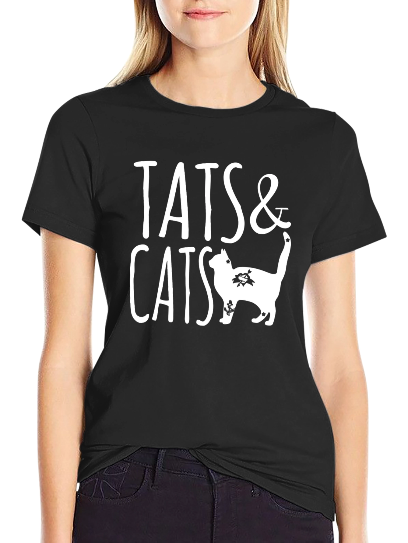 Tats & Cats Graphic Tee - Black Cotton T-Shirt