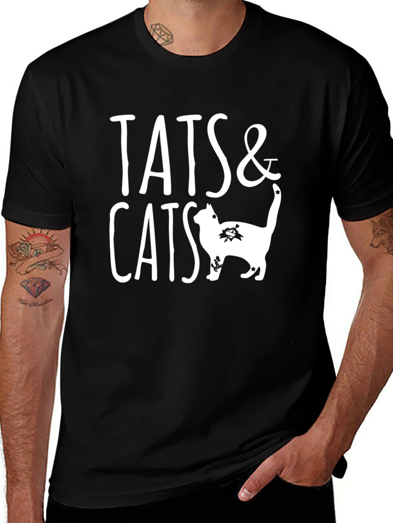 Tats & Cats Graphic Tee - Black Cotton T-Shirt