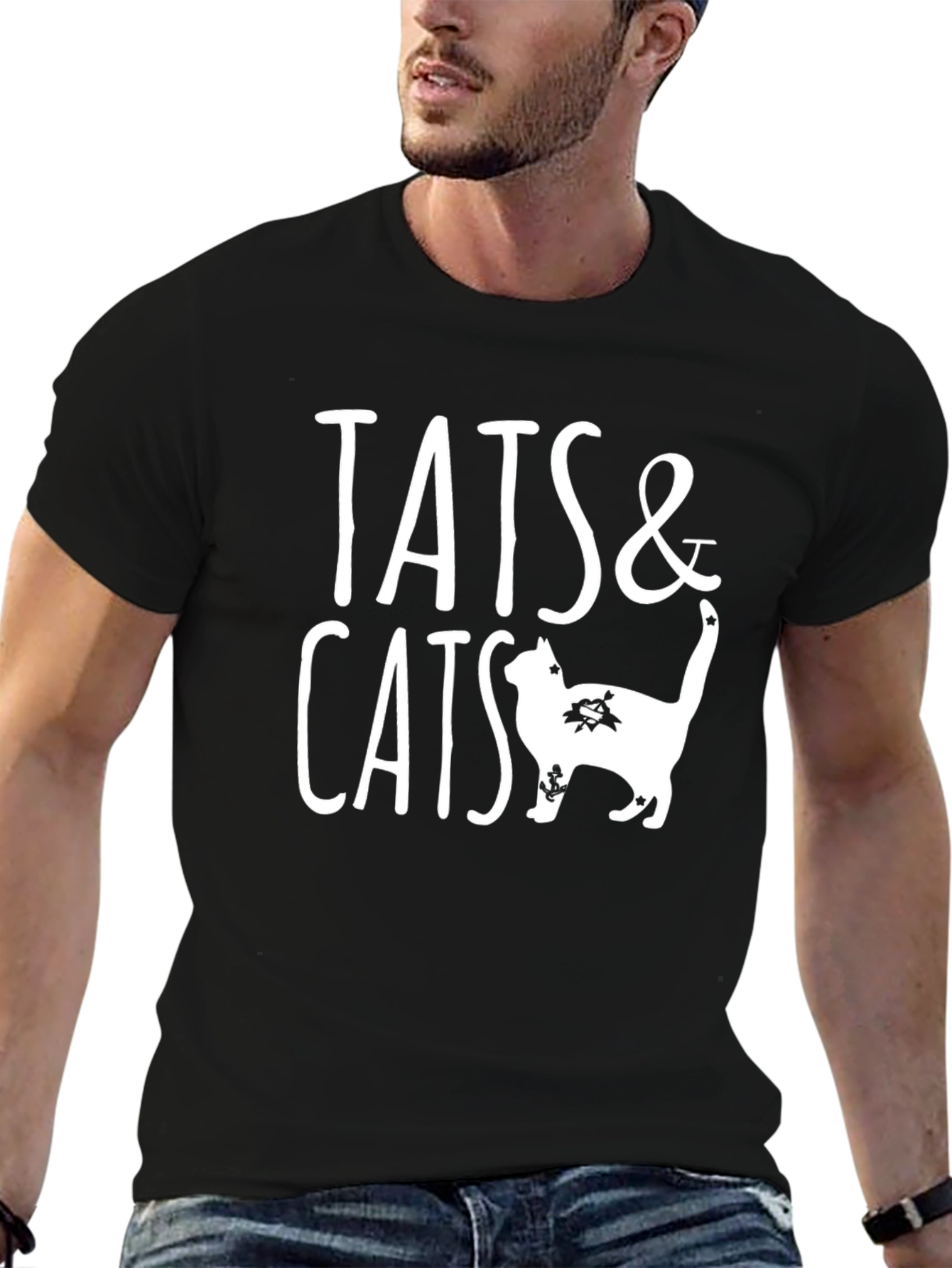 Tats & Cats Graphic Tee - Black Cotton T-Shirt