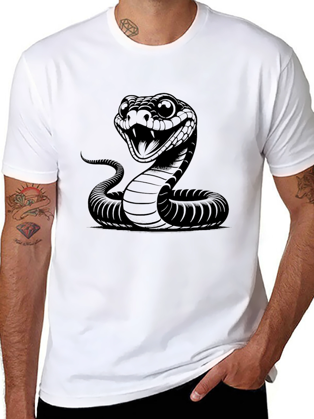 Mens Cobra Snake Graphic Print Black T-Shirt