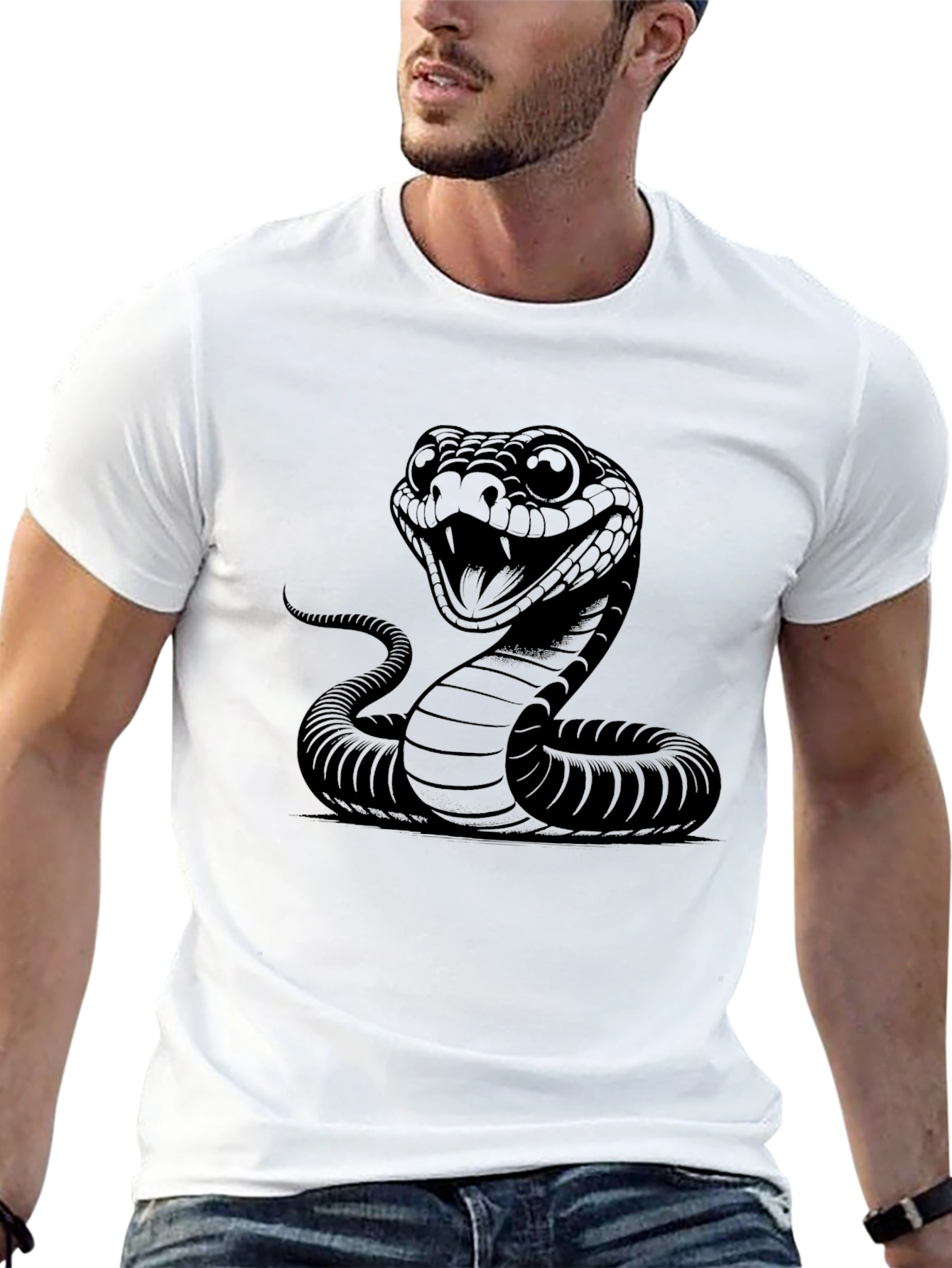 Mens Cobra Snake Graphic Print Black T-Shirt