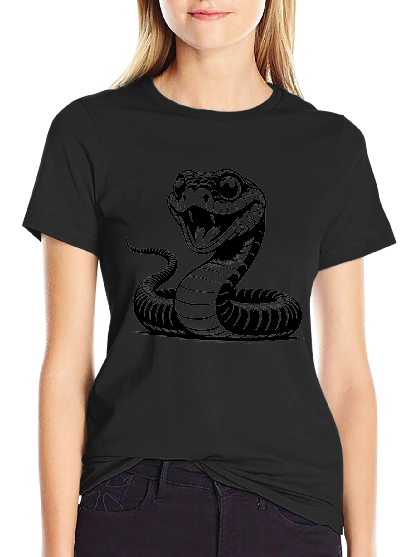 Mens Cobra Snake Graphic Print Black T-Shirt