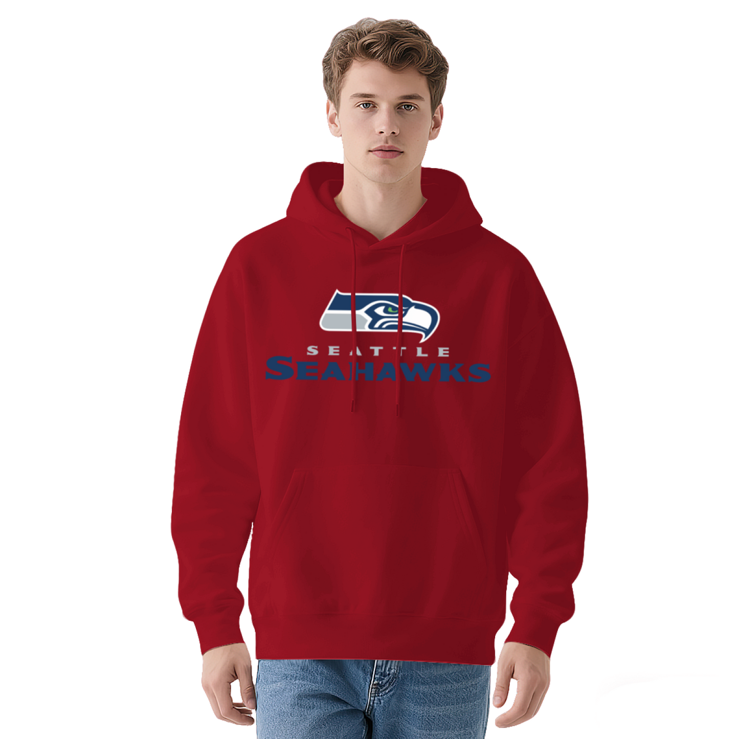 Seattle Seahawks Sport Logo Black Hoodie, Men Athletic Warm Casual Hooded Sweatshirt