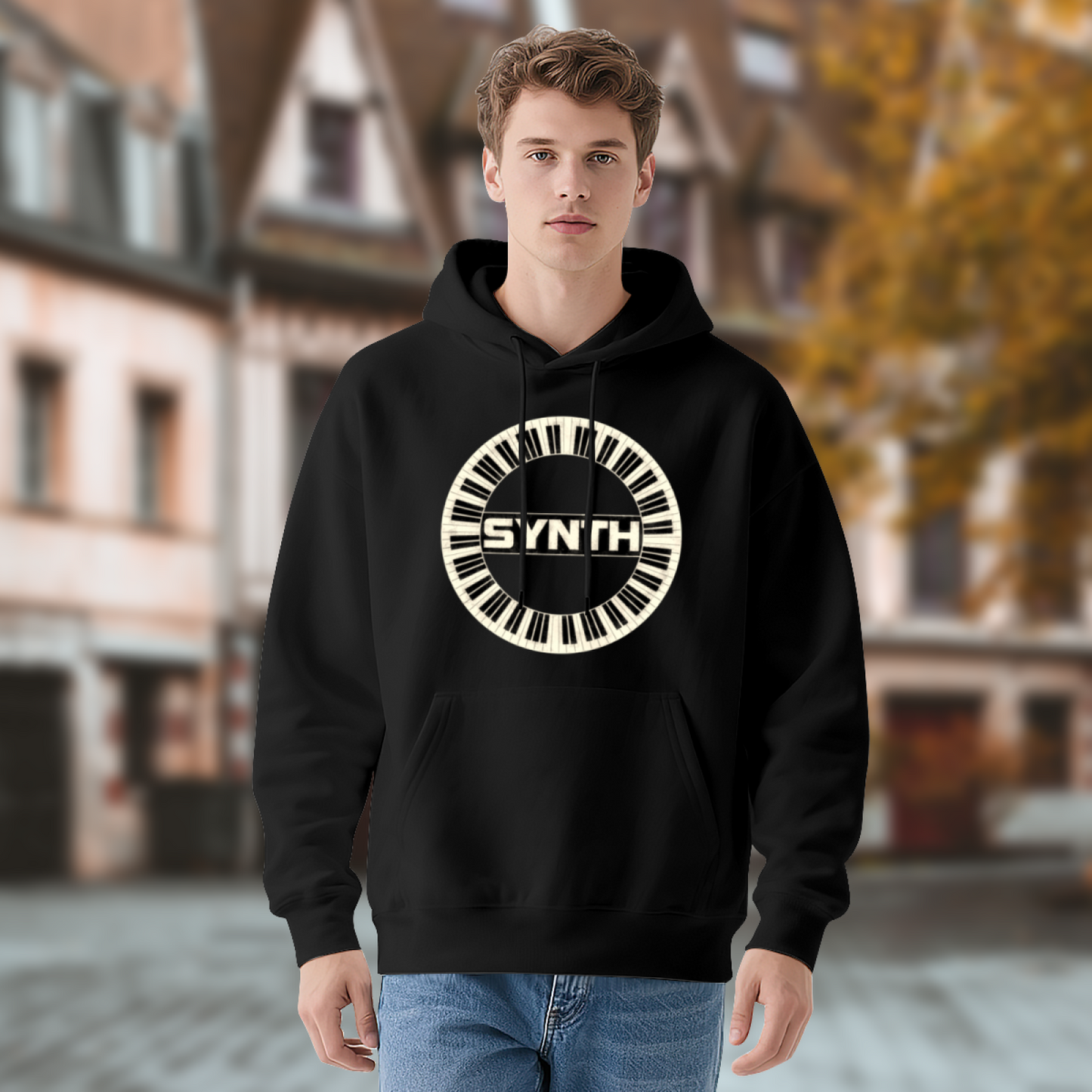 Circular Synth Piano Keyboard Music Hoodie, Comfort Musician Sweatshirt