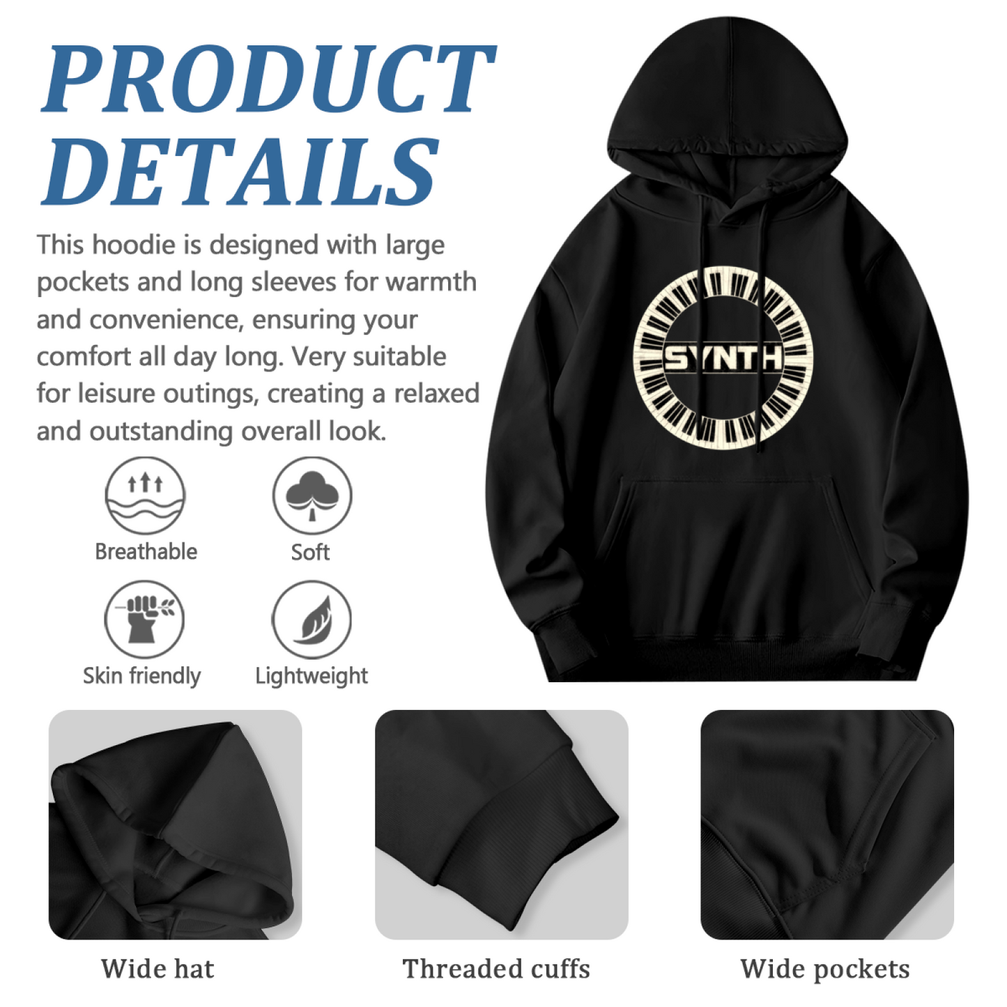 Circular Synth Piano Keyboard Music Hoodie, Comfort Musician Sweatshirt