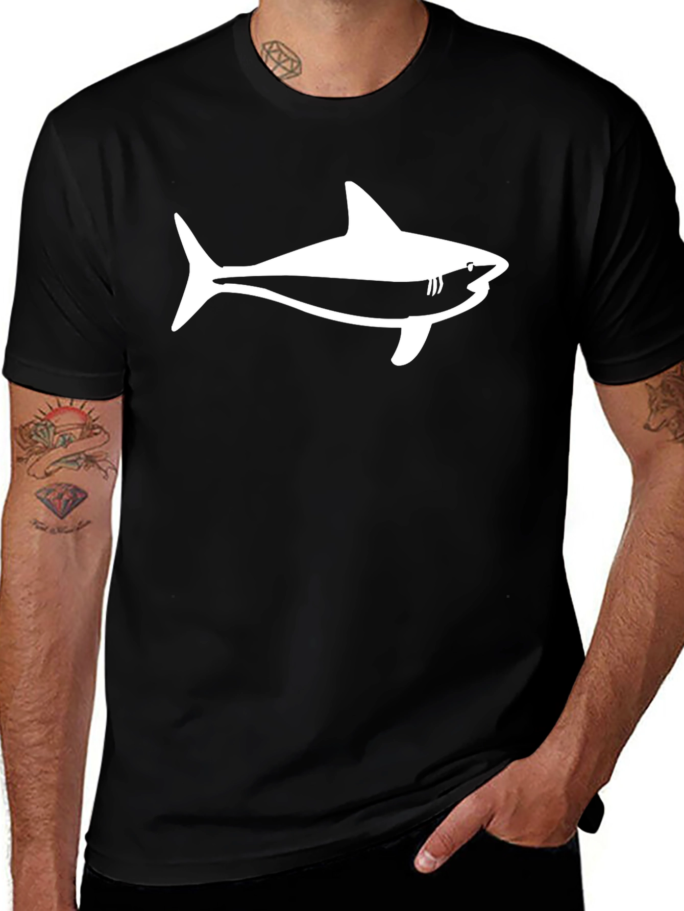 Shark Graphic Tee - Black Cotton T-Shirt