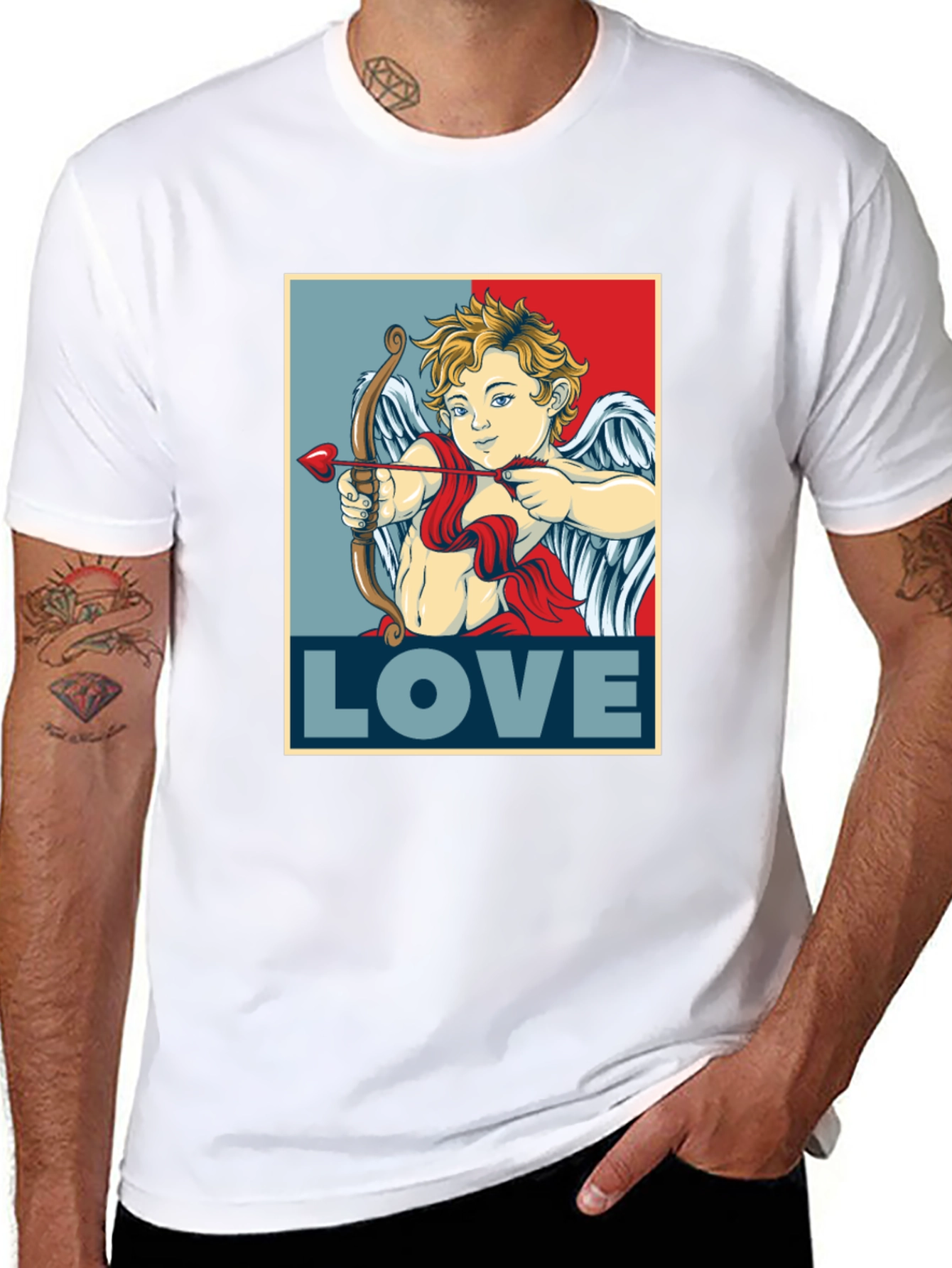 Cupid LOVE Valentines Day T-Shirt - Mens Black Tee