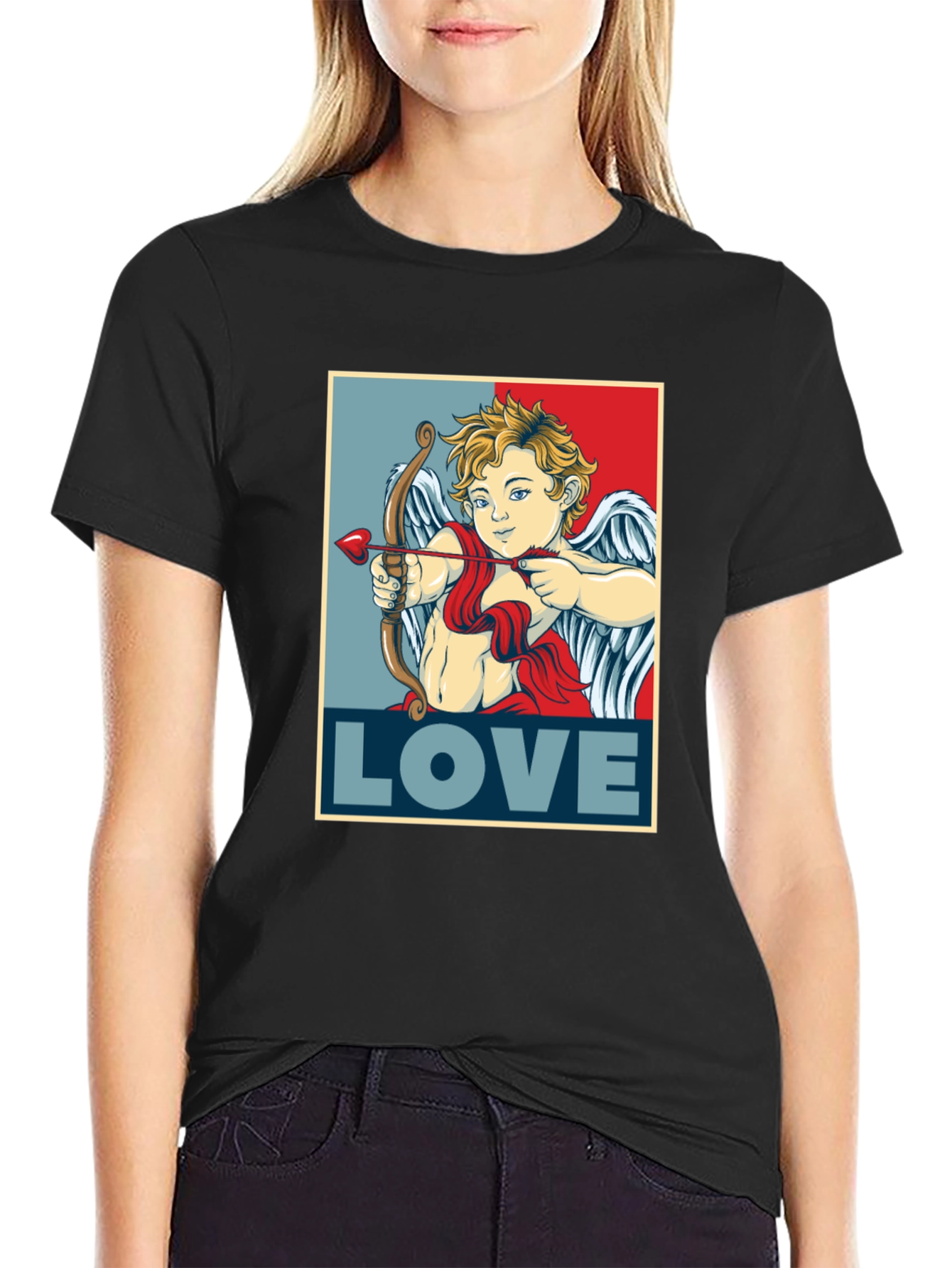 Cupid LOVE Valentines Day T-Shirt - Mens Black Tee