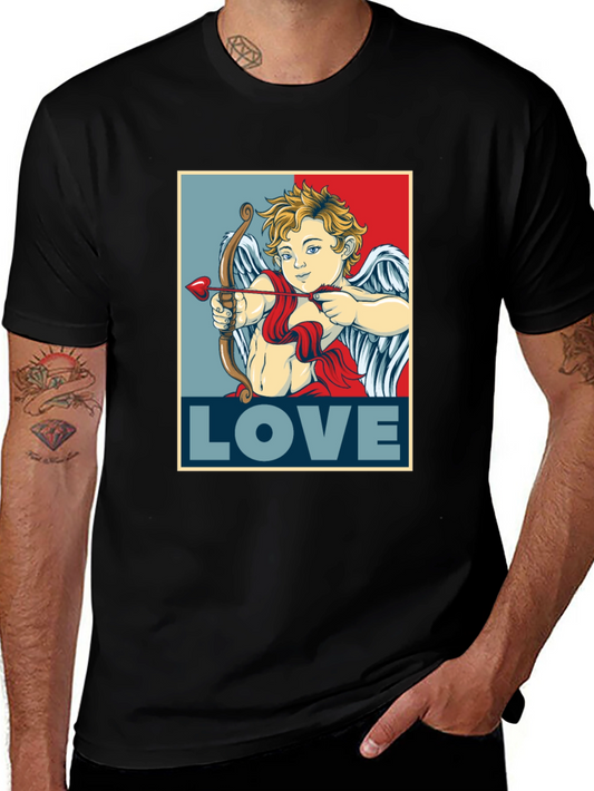 Cupid LOVE Valentines Day T-Shirt - Mens Black Tee