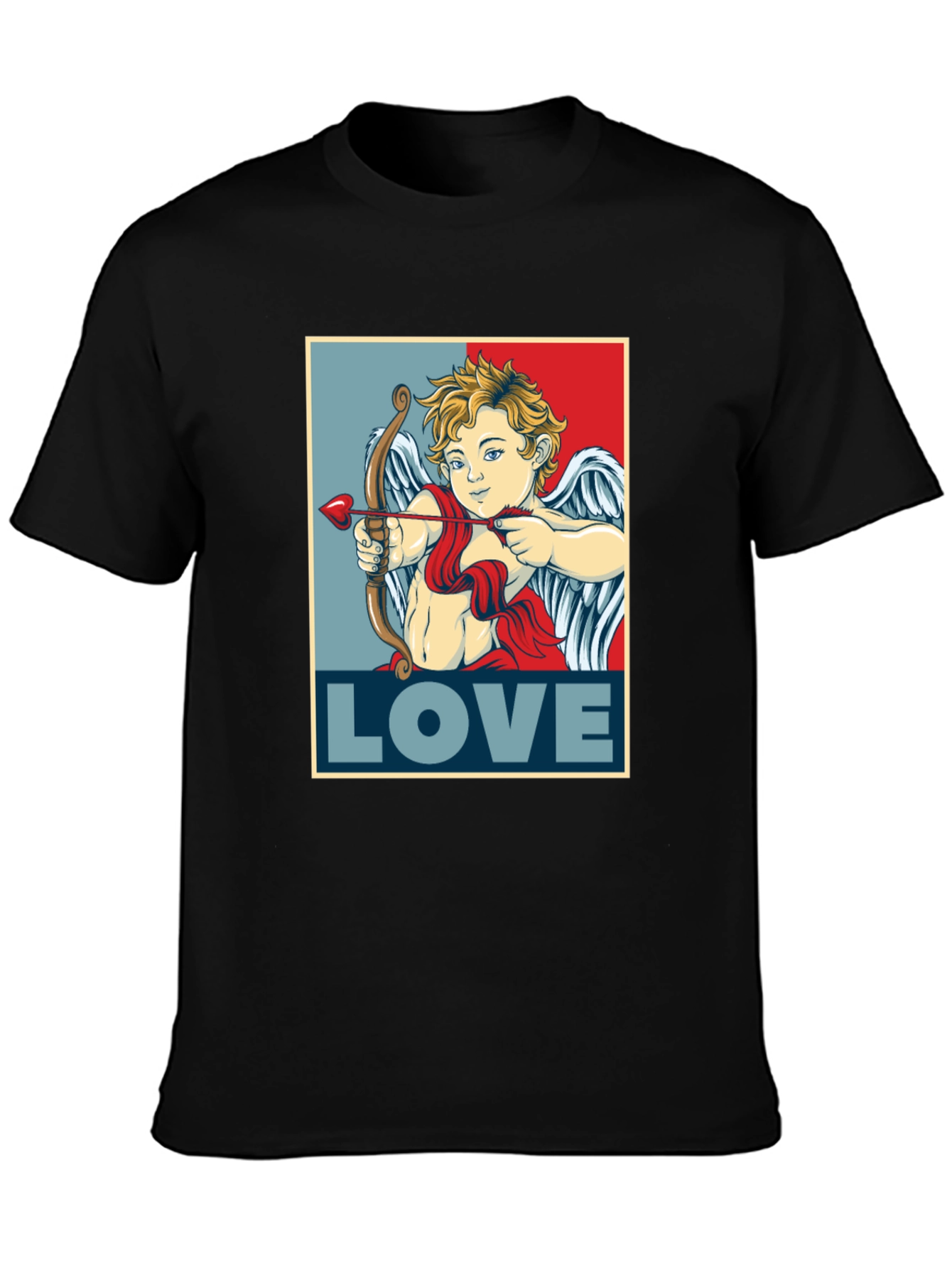 Cupid LOVE Valentines Day T-Shirt - Mens Black Tee