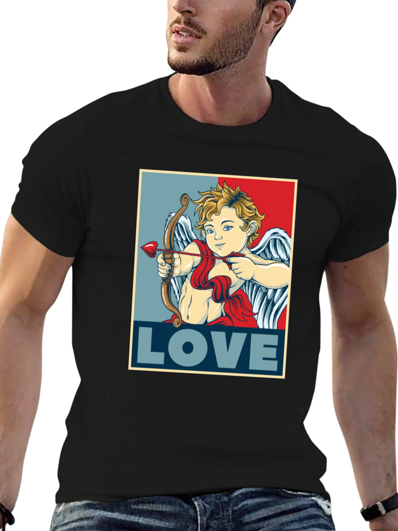 Cupid LOVE Valentines Day T-Shirt - Mens Black Tee