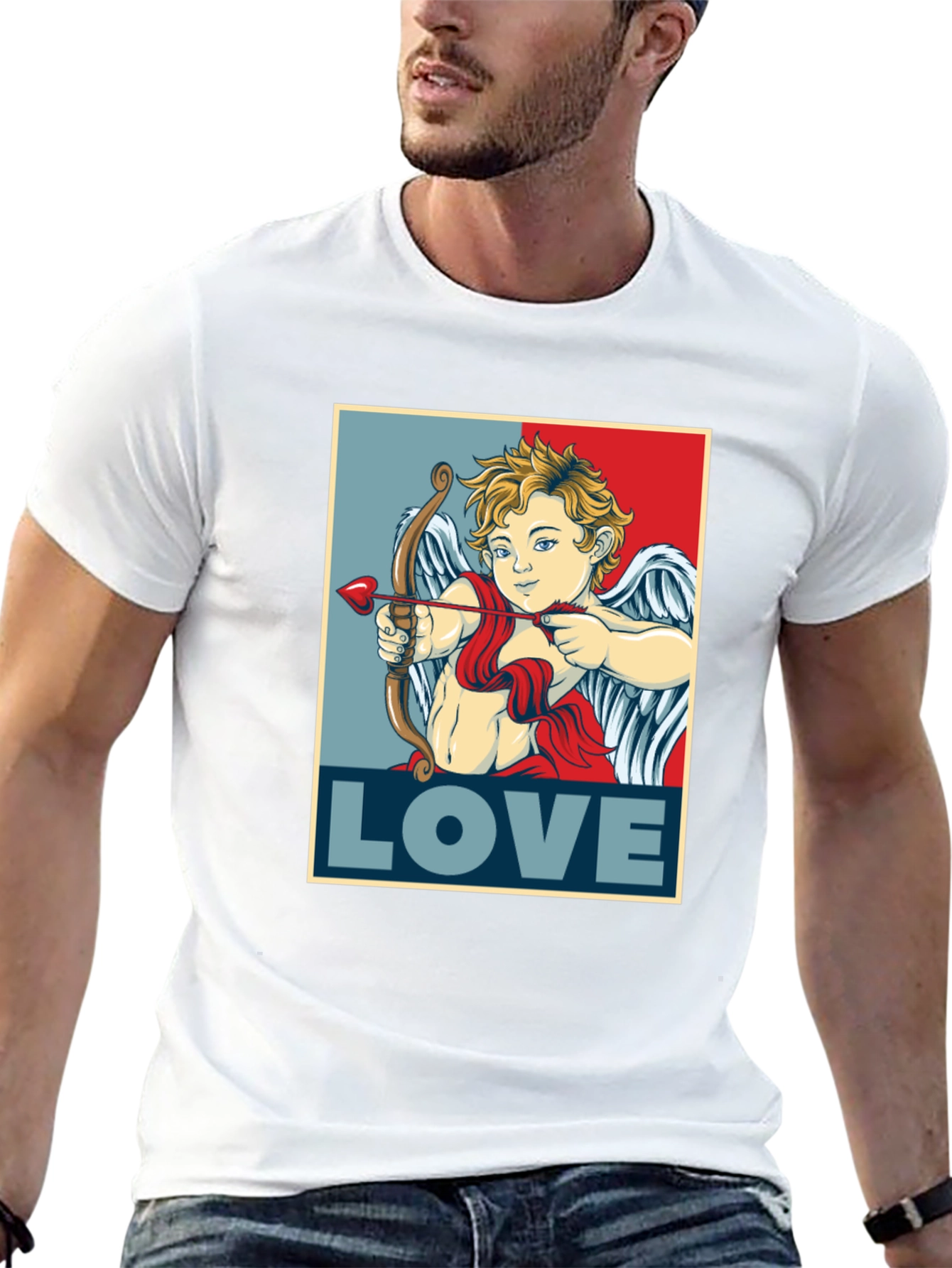 Cupid LOVE Valentines Day T-Shirt - Mens Black Tee