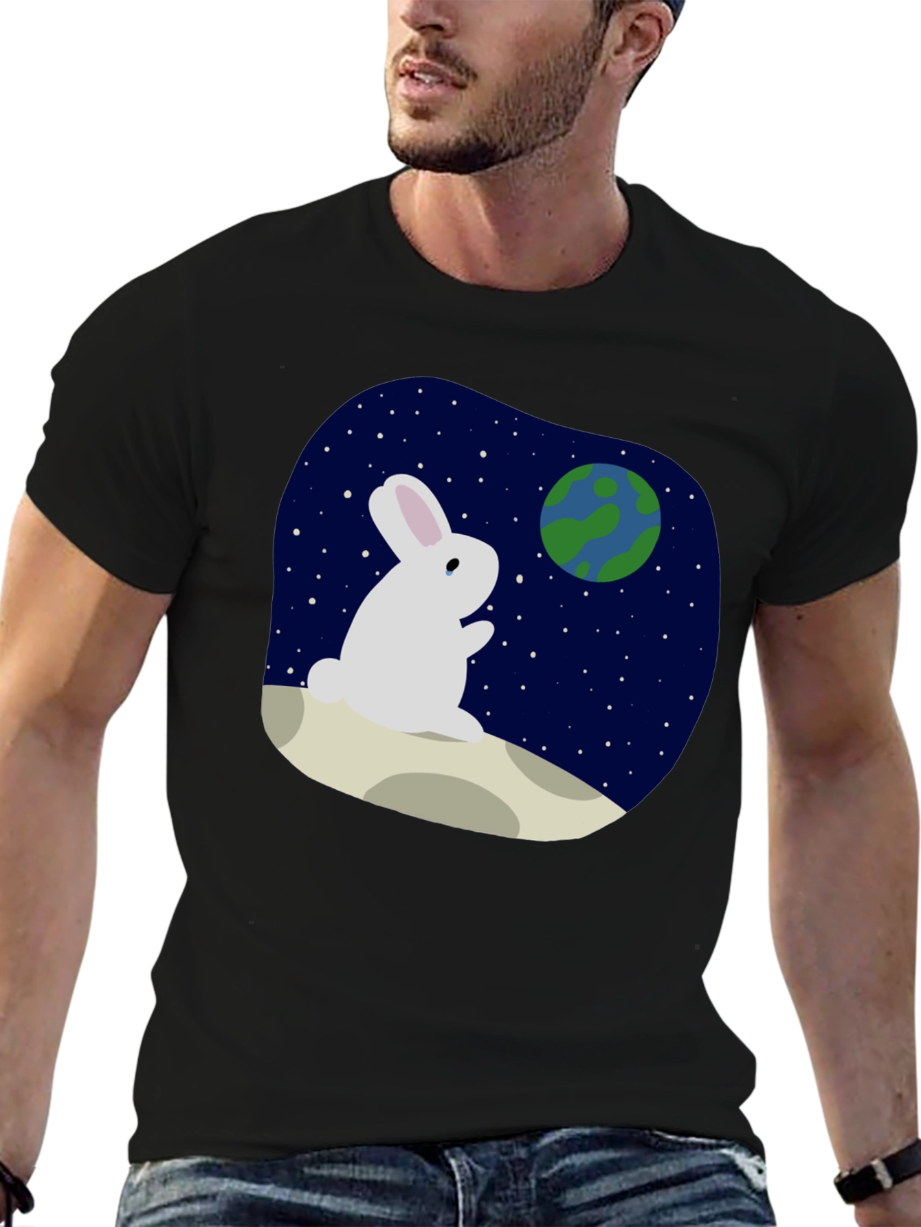 Rabbit on Moon T-Shirt - Space Lover Tee