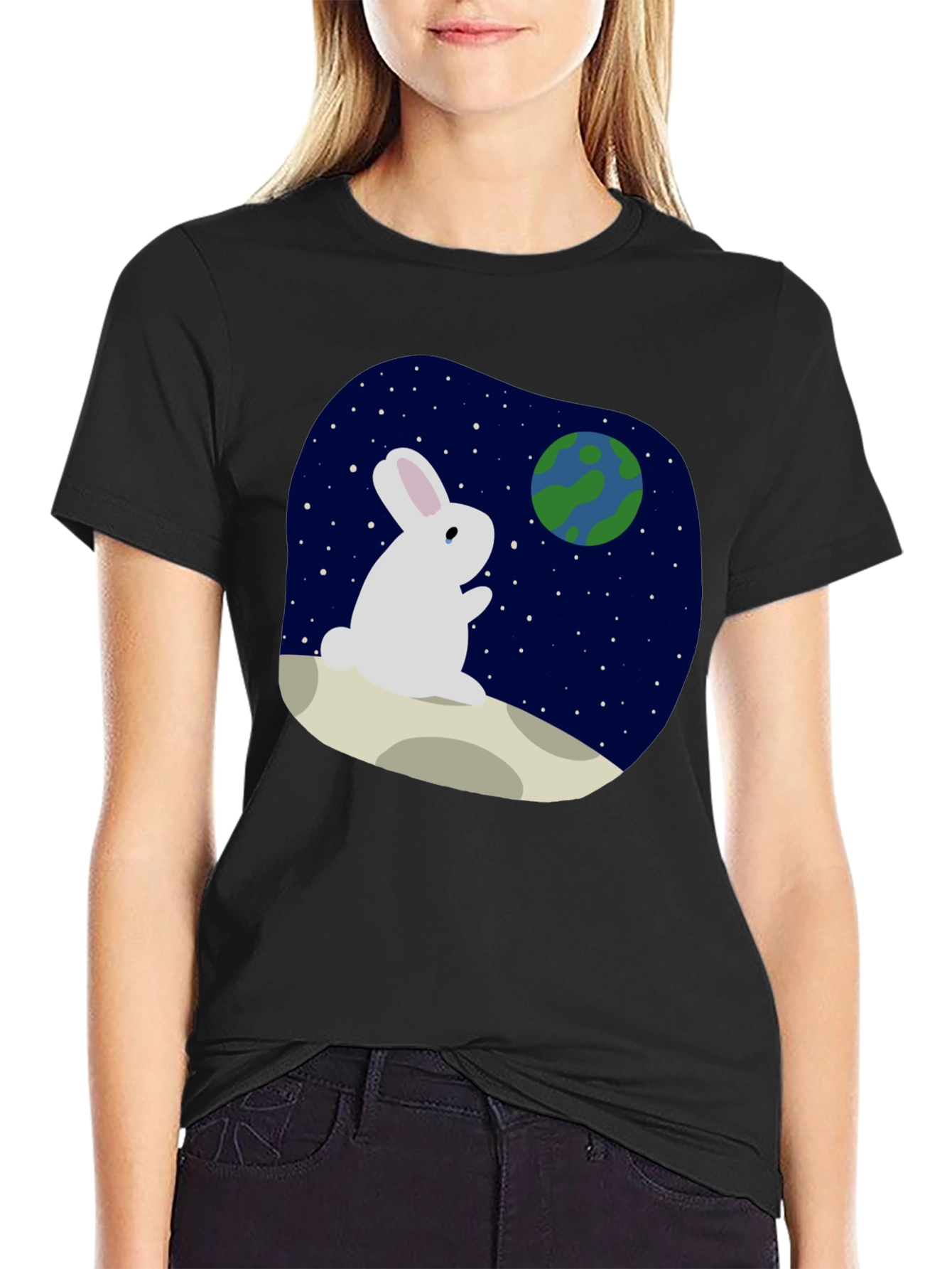 Rabbit on Moon T-Shirt - Space Lover Tee