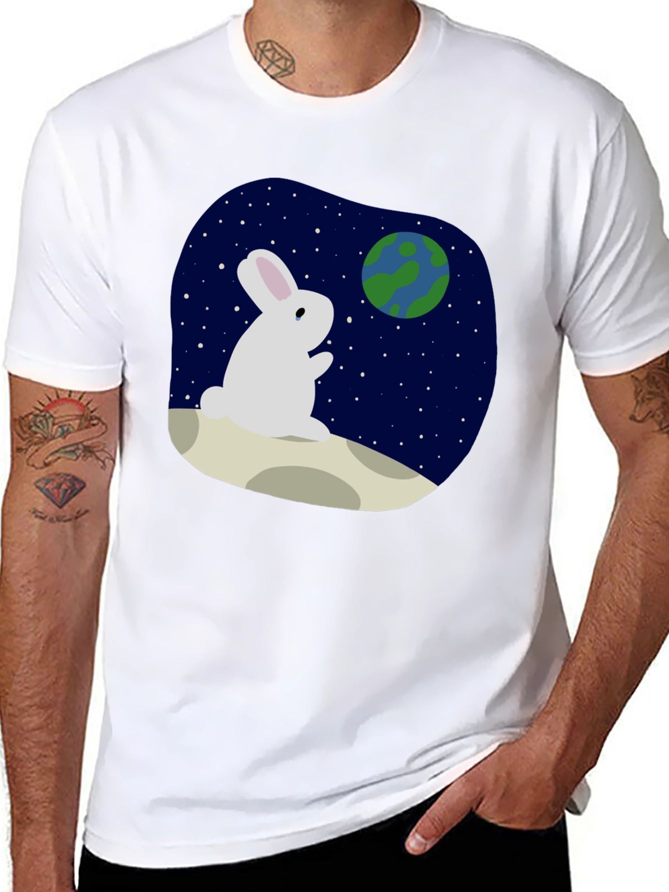 Rabbit on Moon T-Shirt - Space Lover Tee