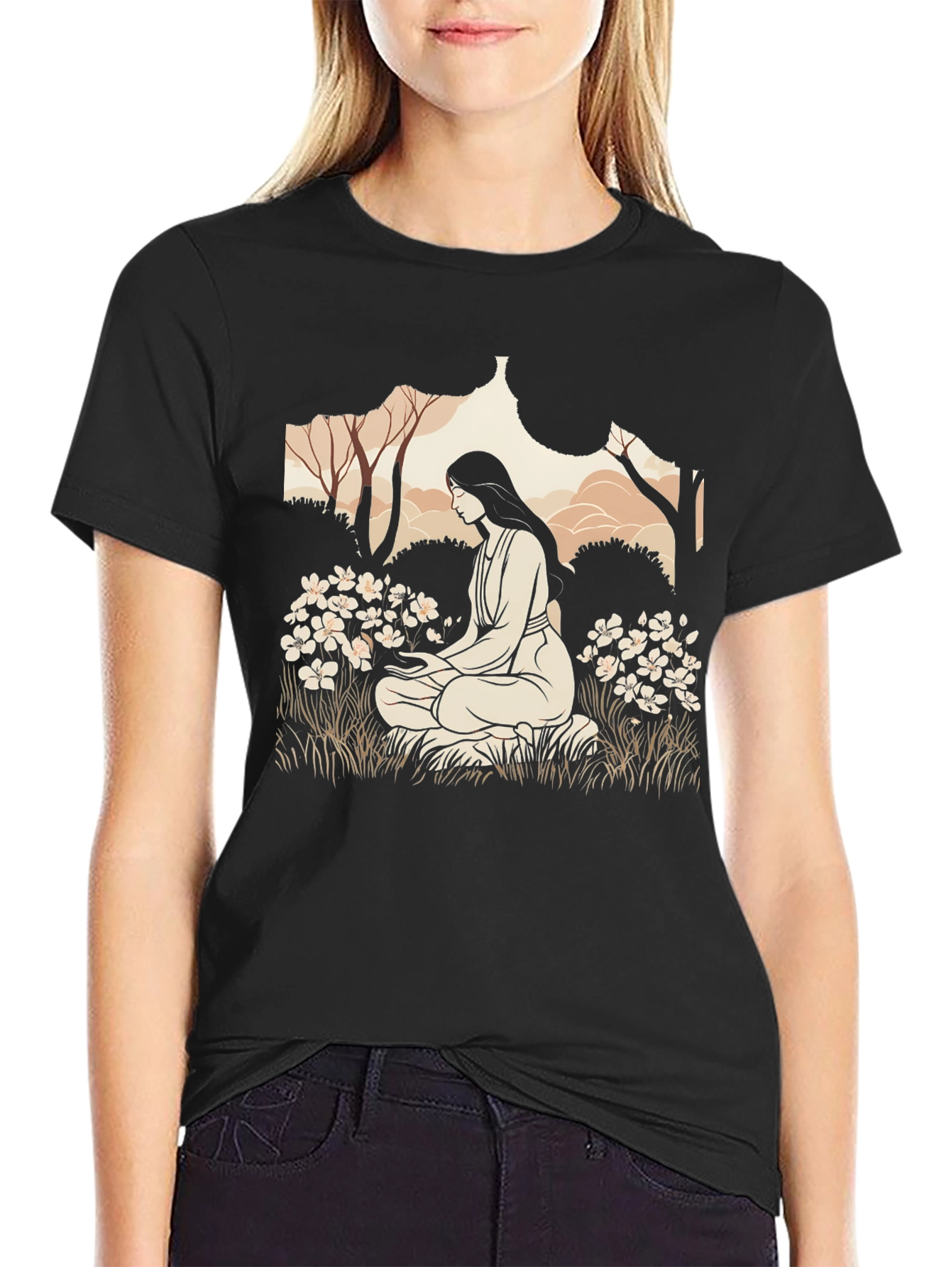 Nature Meditation Graphic Tee - Black