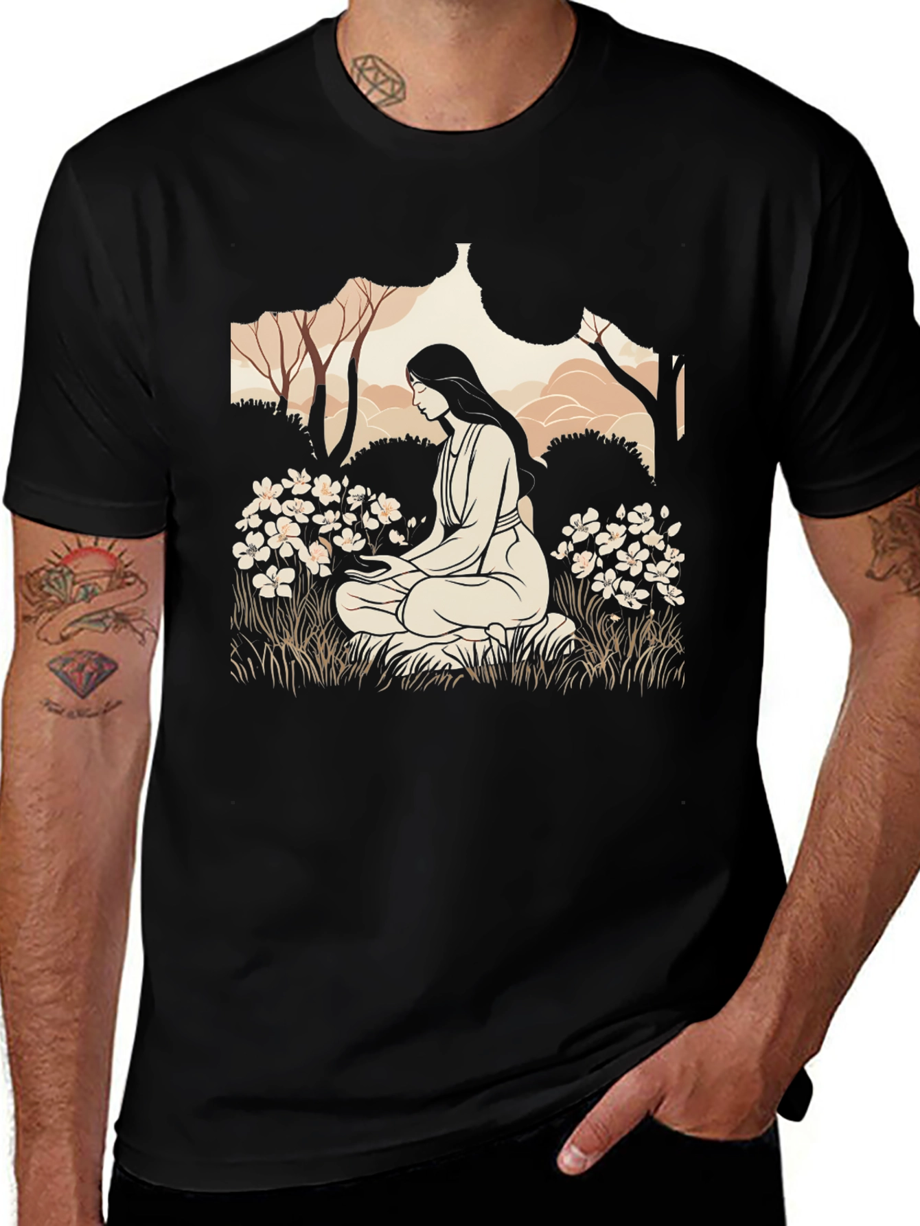 Nature Meditation Graphic Tee - Black