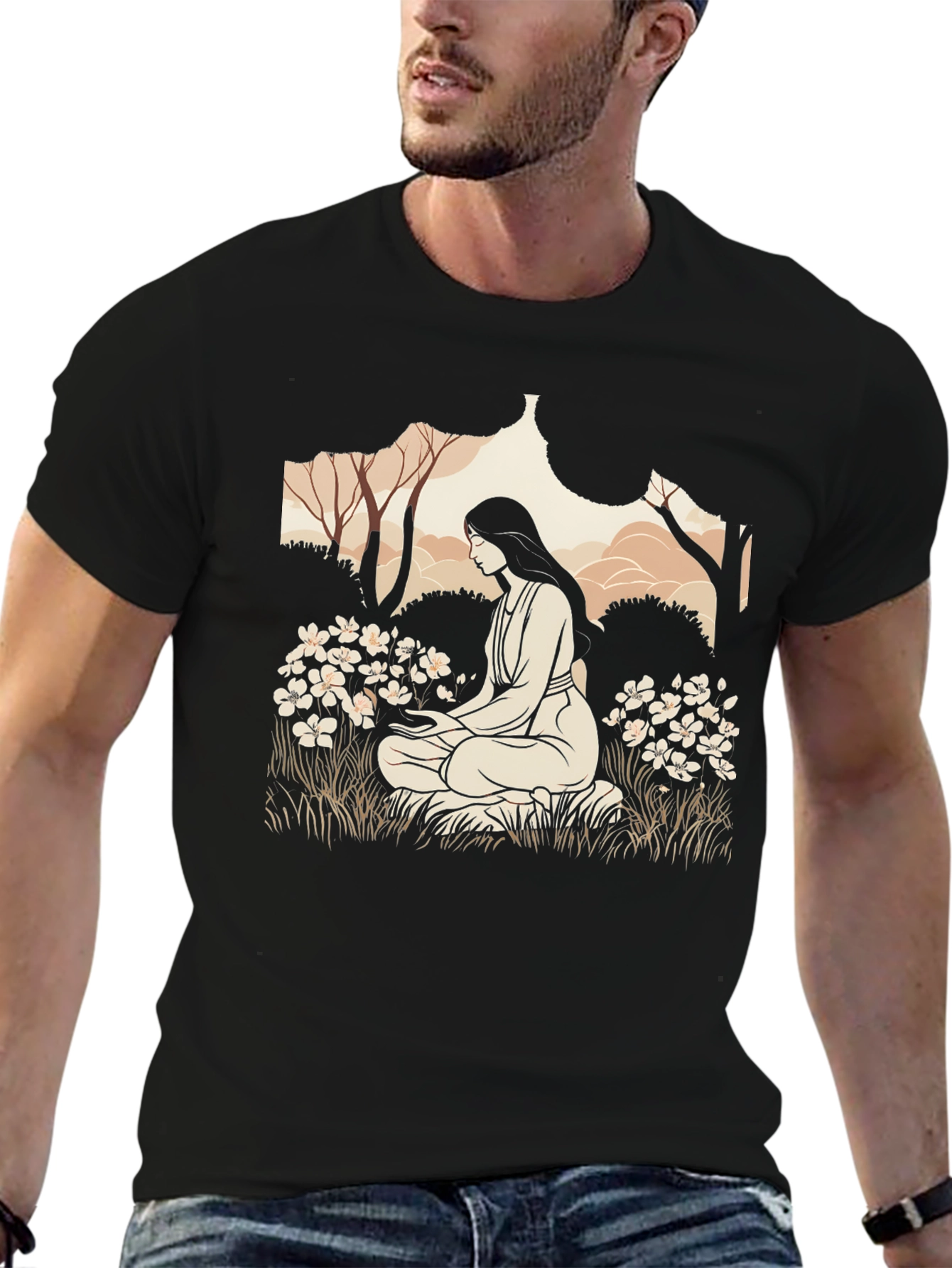 Nature Meditation Graphic Tee - Black