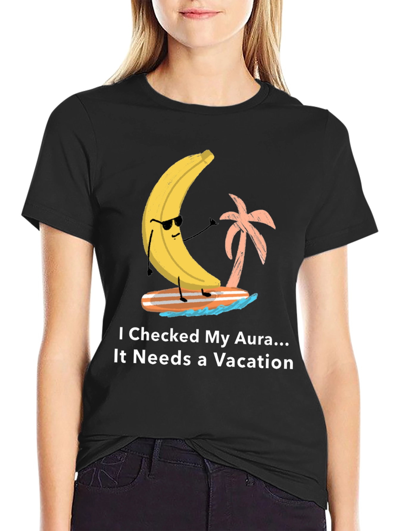 Vacation Aura Graphic T-Shirt Banana Surfer