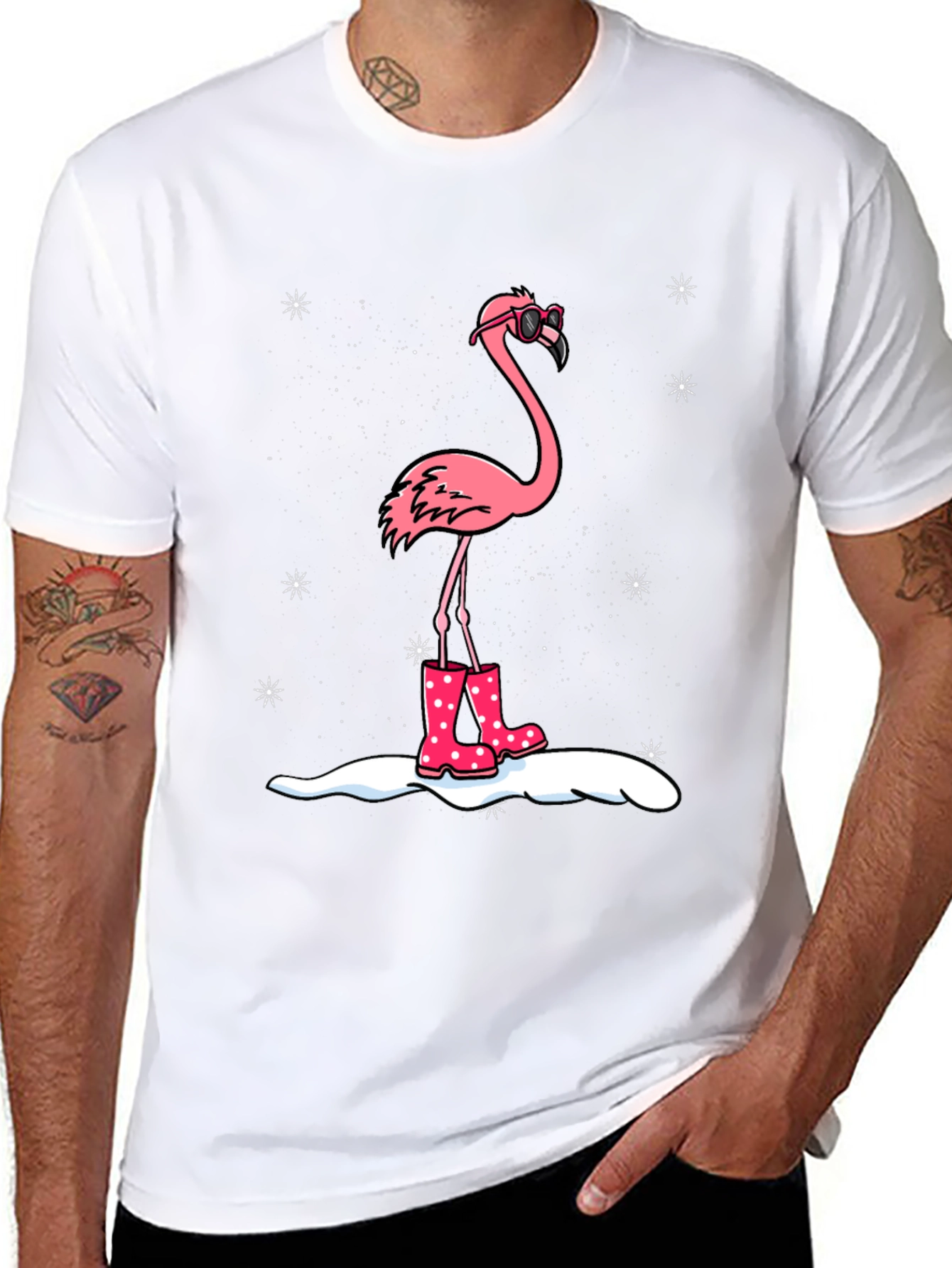 Flamingo T-Shirt - Winter Rain Boots Black Tee