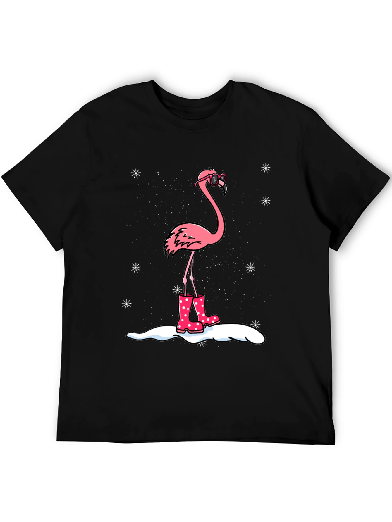 Flamingo T-Shirt - Winter Rain Boots Black Tee