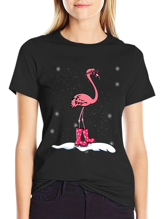 Flamingo T-Shirt - Winter Rain Boots Black Tee