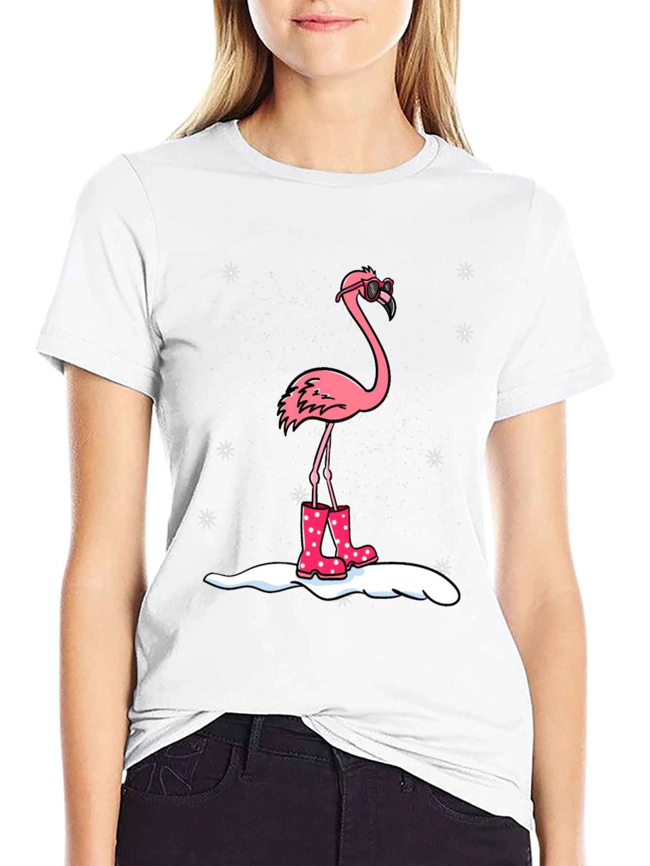 Flamingo T-Shirt - Winter Rain Boots Black Tee