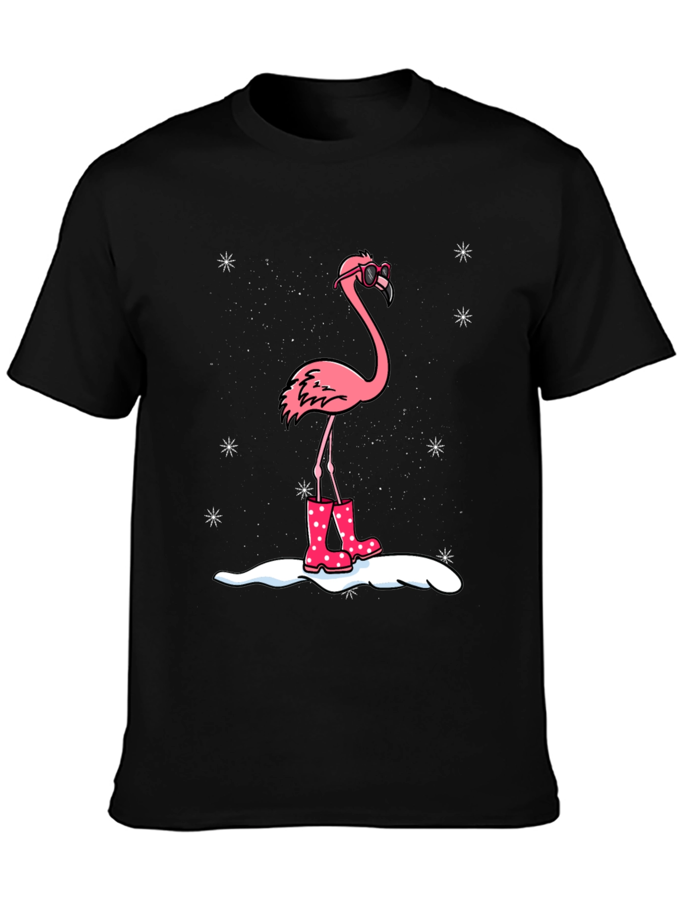 Flamingo T-Shirt - Winter Rain Boots Black Tee