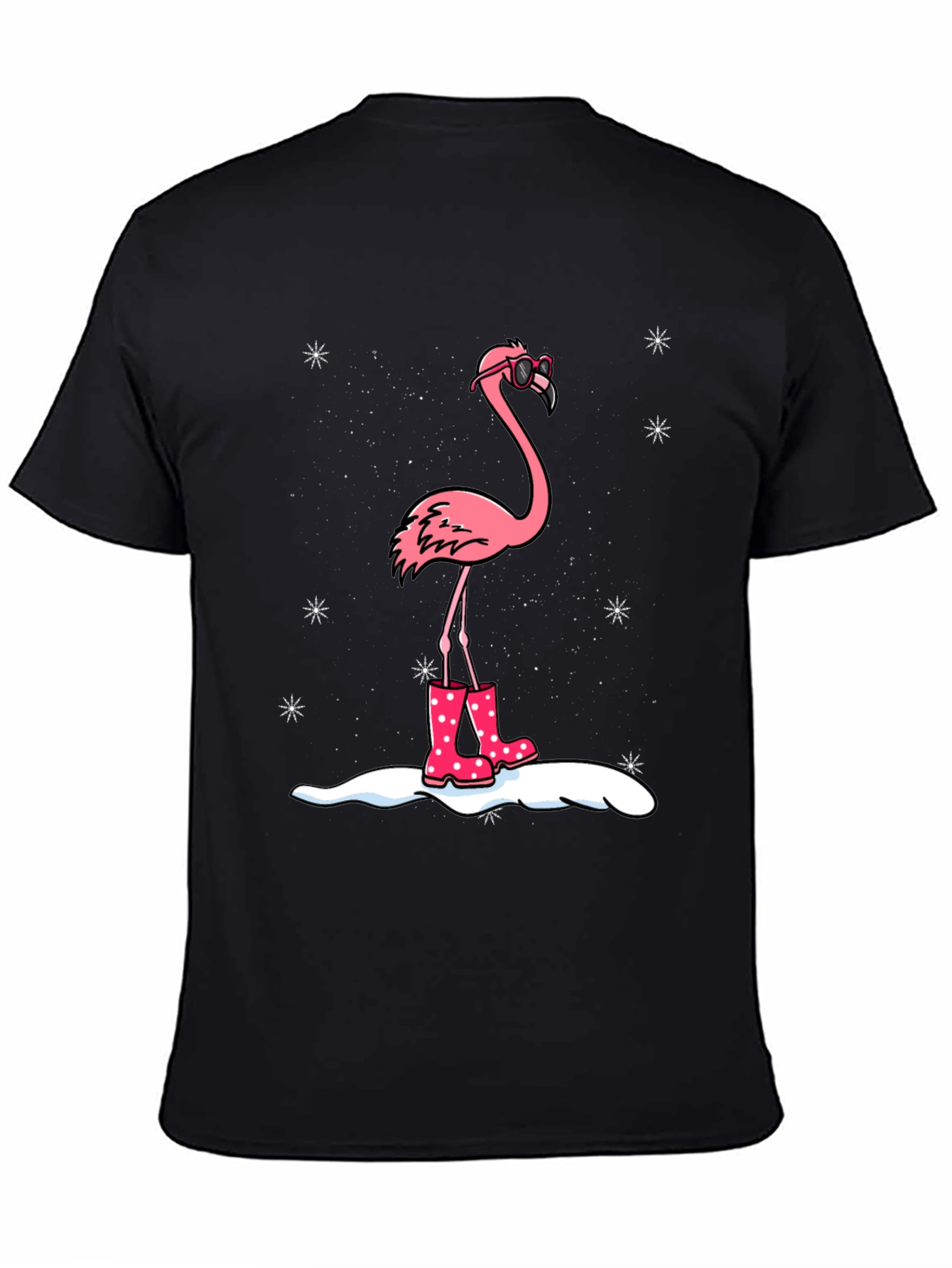 Flamingo T-Shirt - Winter Rain Boots Black Tee