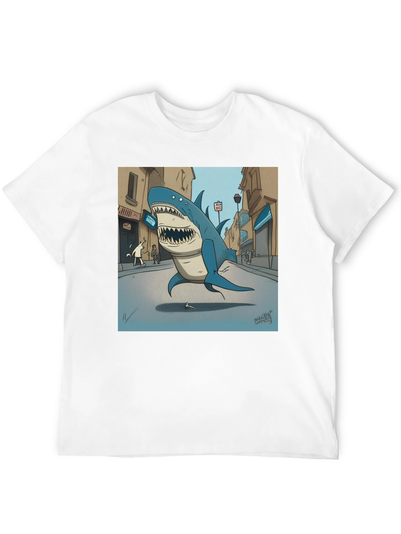 Shark City Cartoon Graphic Tee - Black
