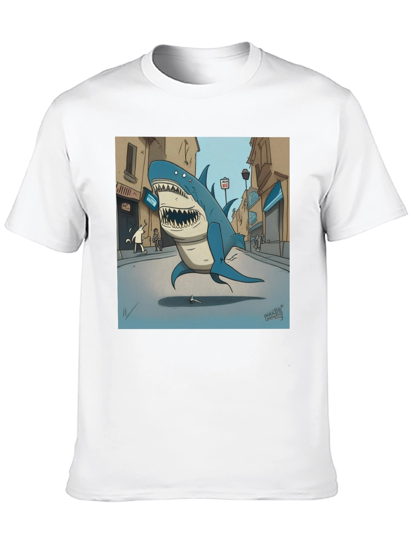 Shark City Cartoon Graphic Tee - Black