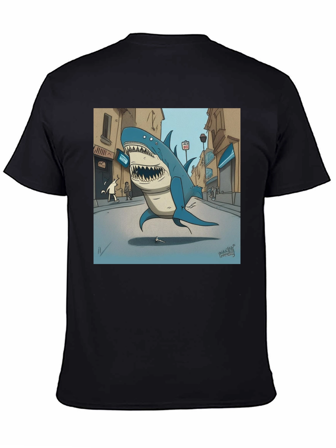 Shark City Cartoon Graphic Tee - Black