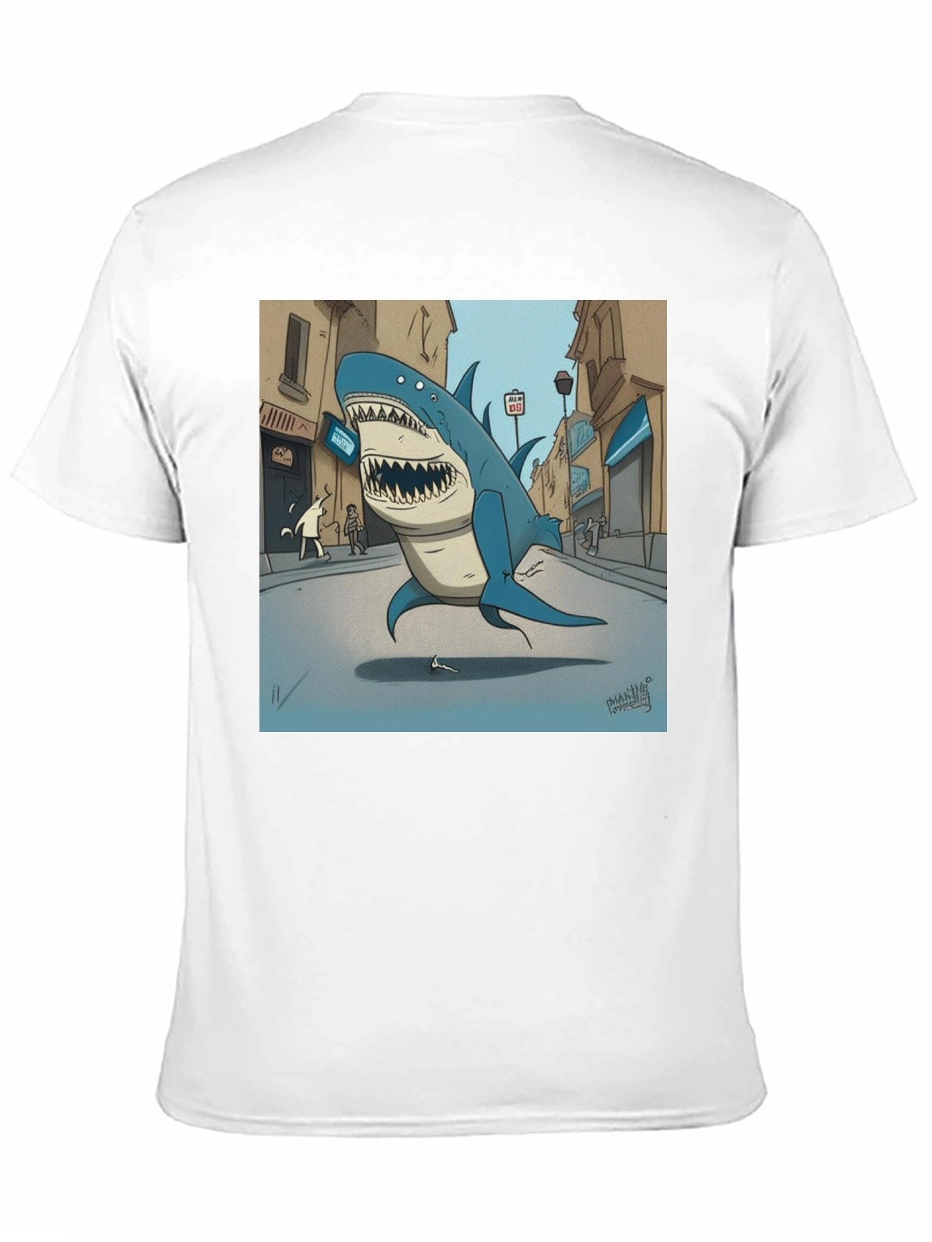 Shark City Cartoon Graphic Tee - Black