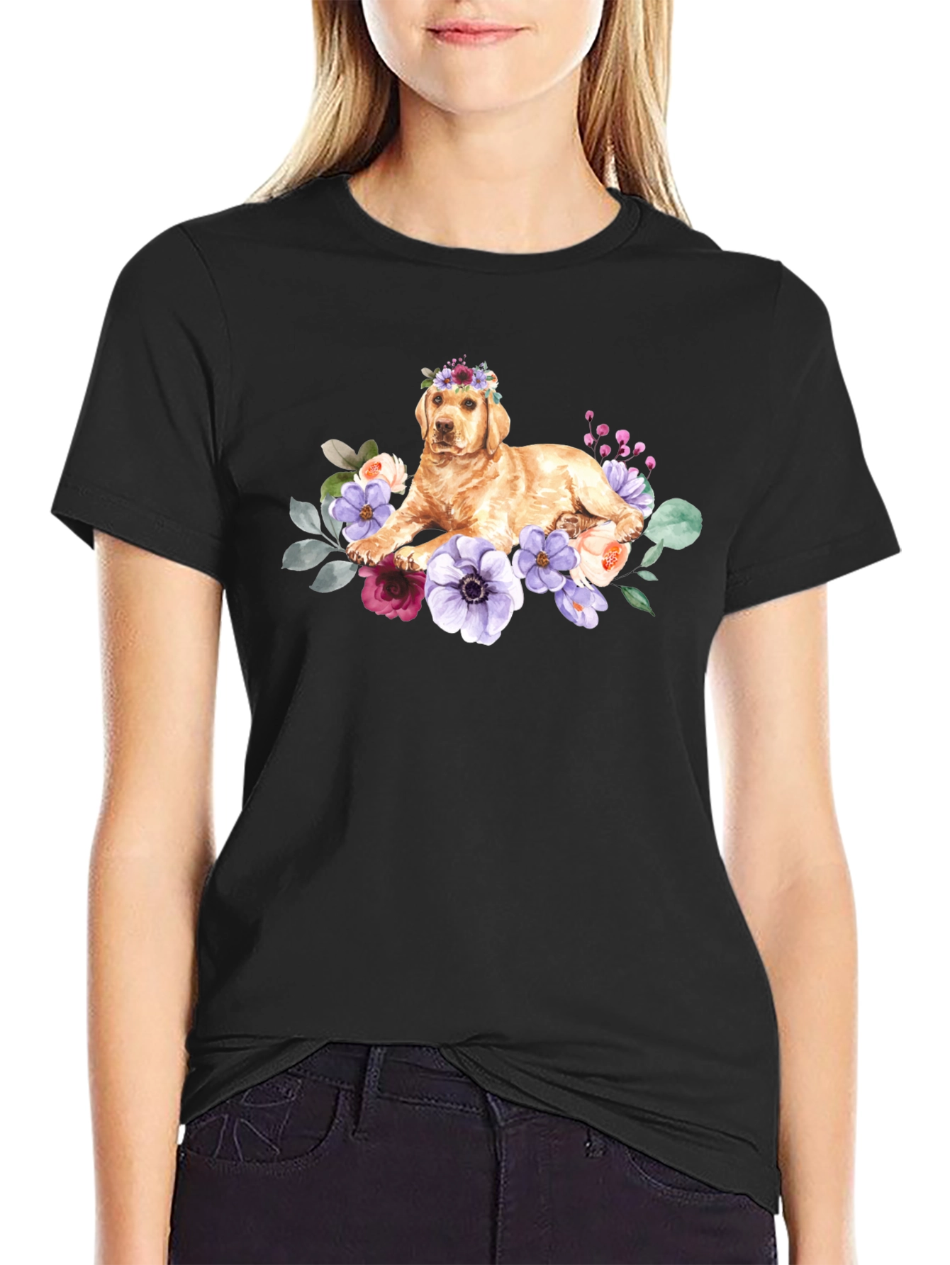 Golden Retriever Floral Crown T-Shirt