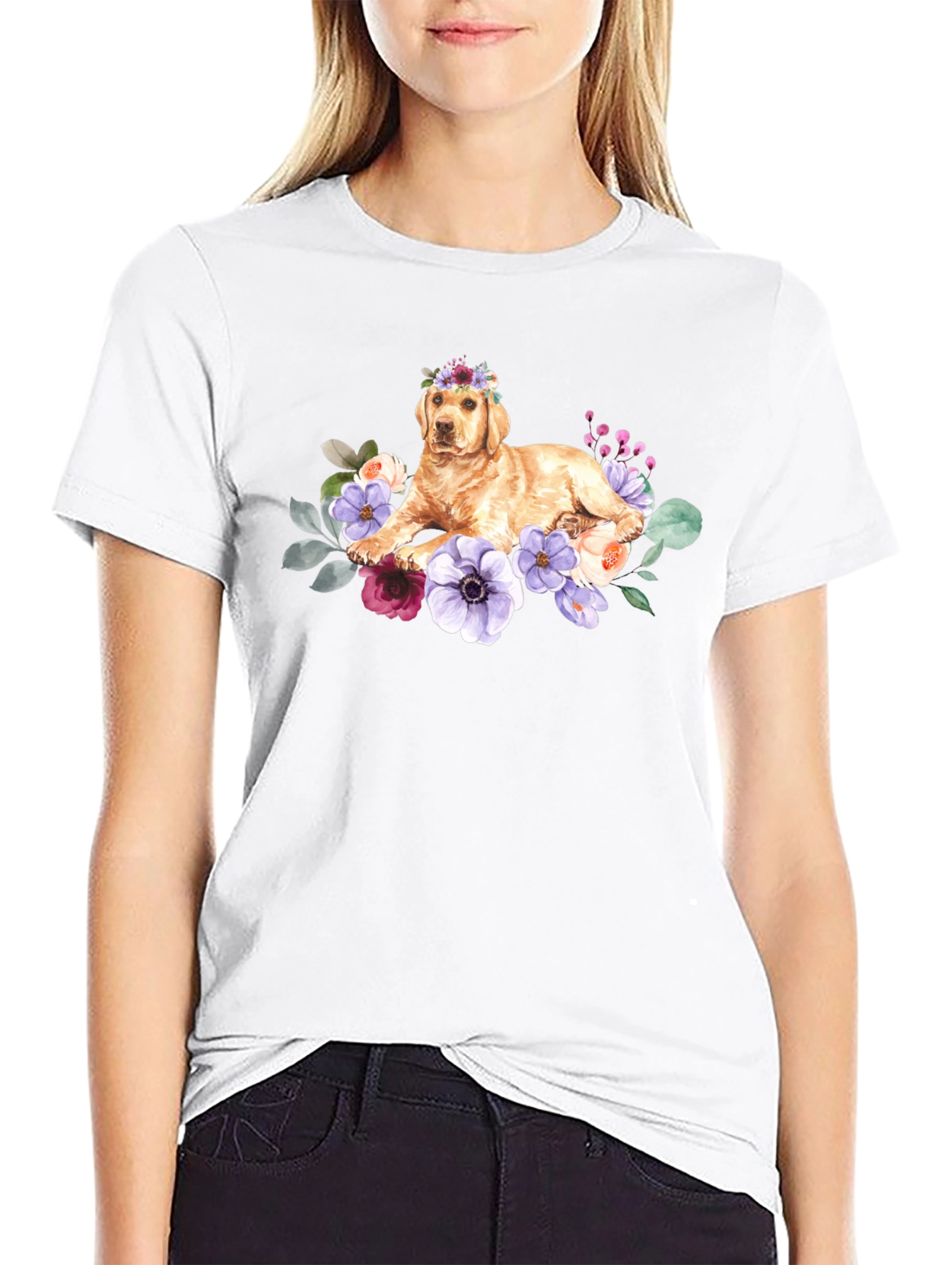 Golden Retriever Floral Crown T-Shirt