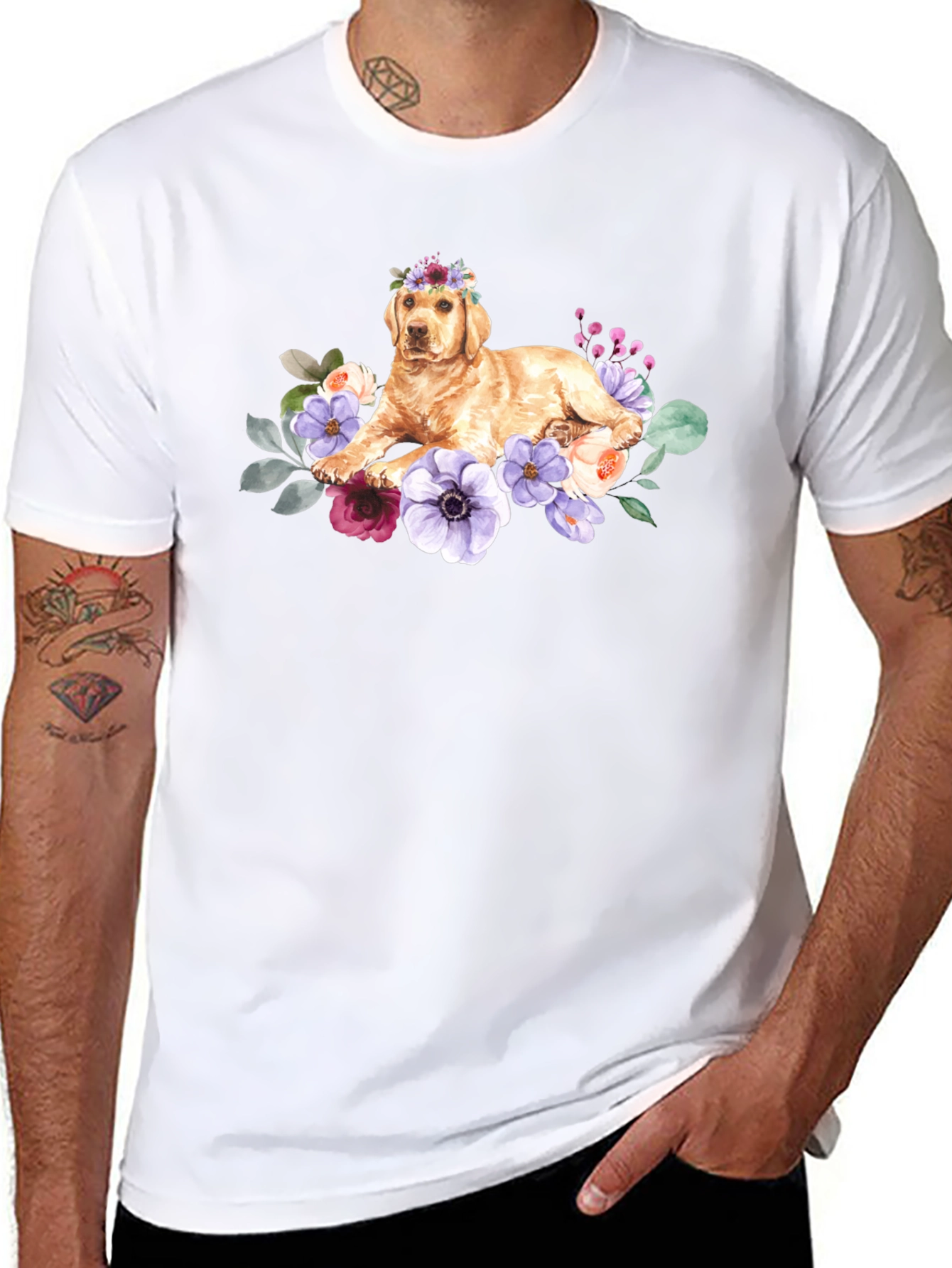 Golden Retriever Floral Crown T-Shirt