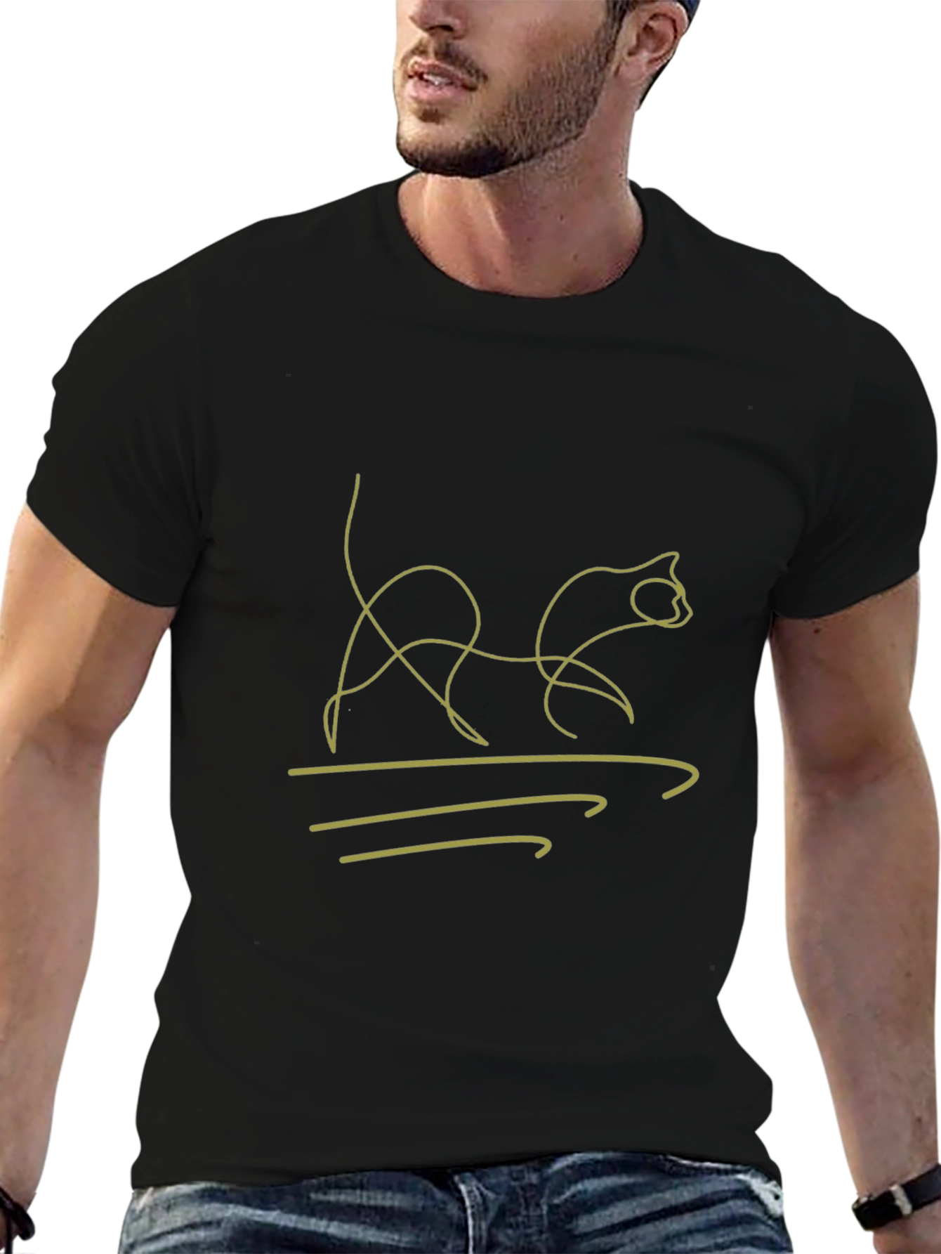 Modern Cat Line Art Graphic T-Shirt