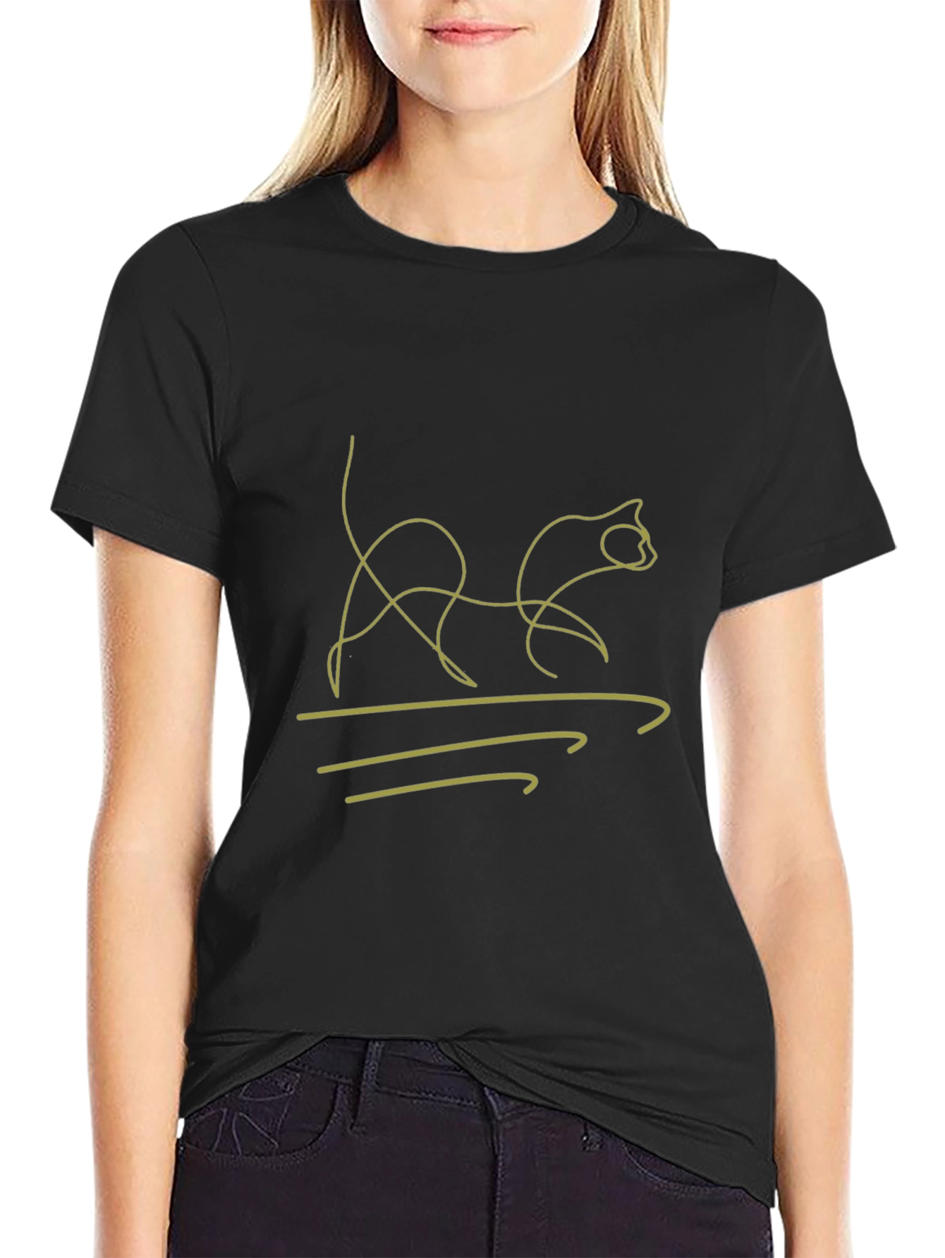 Modern Cat Line Art Graphic T-Shirt