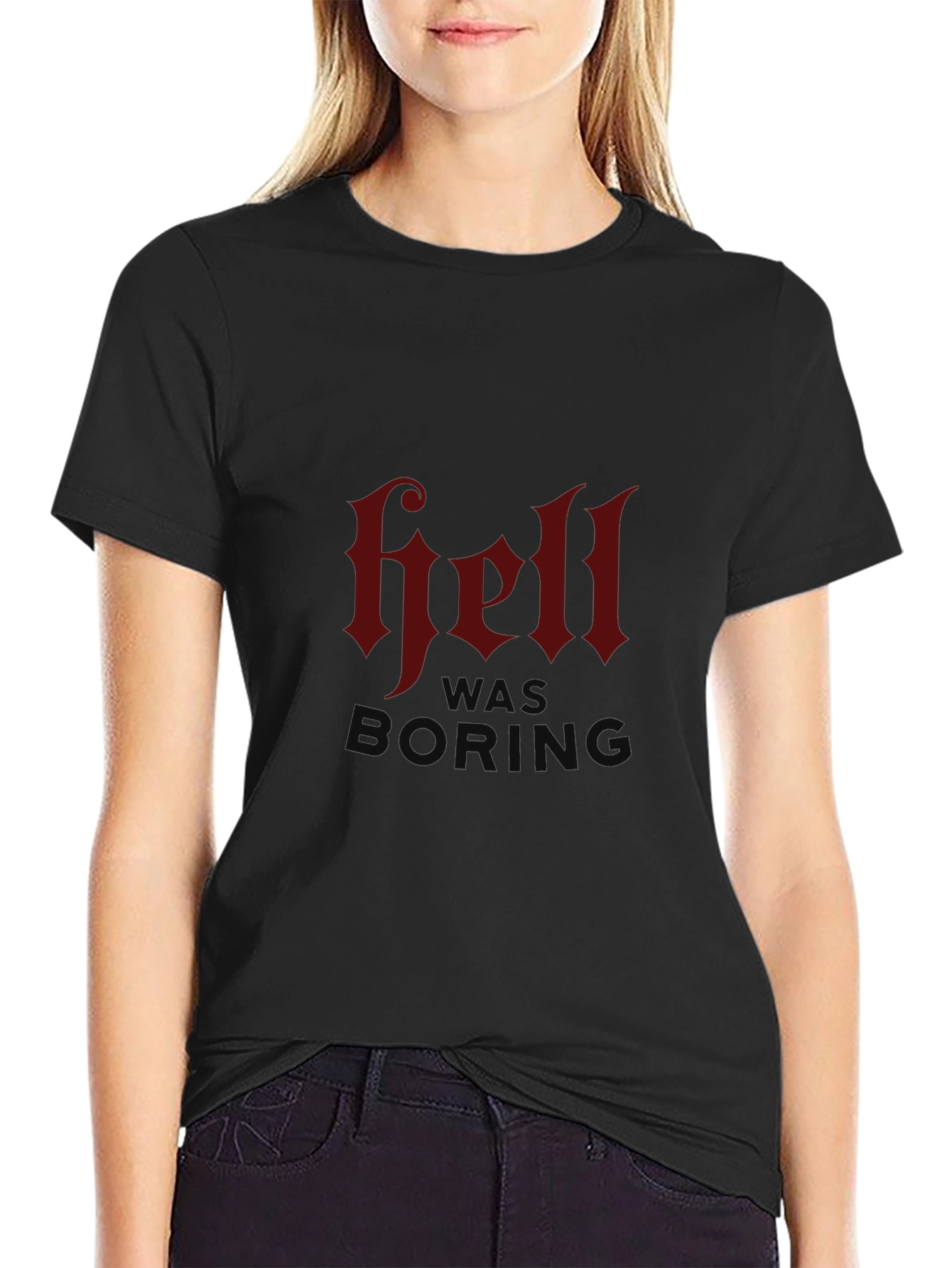 Hell Was Boring Graphic T-Shirt - Black