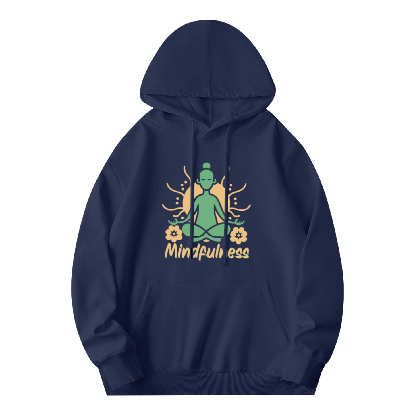 Mindfulness Meditation Yoga Figure Navy Hoodie, Relax Cozy Spiritual Daily Top