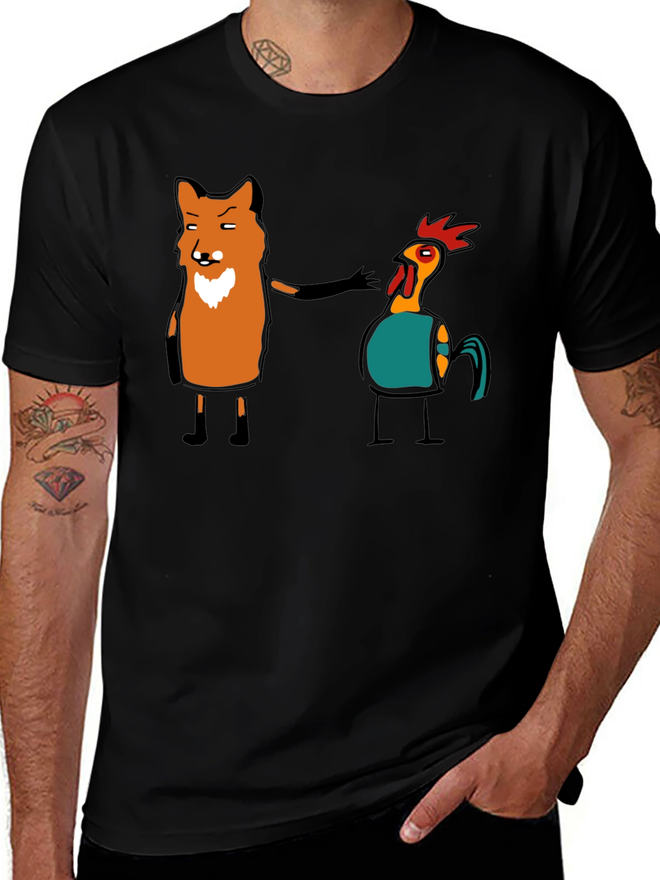 Fox and Chicken Graphic Tee - Unique Design