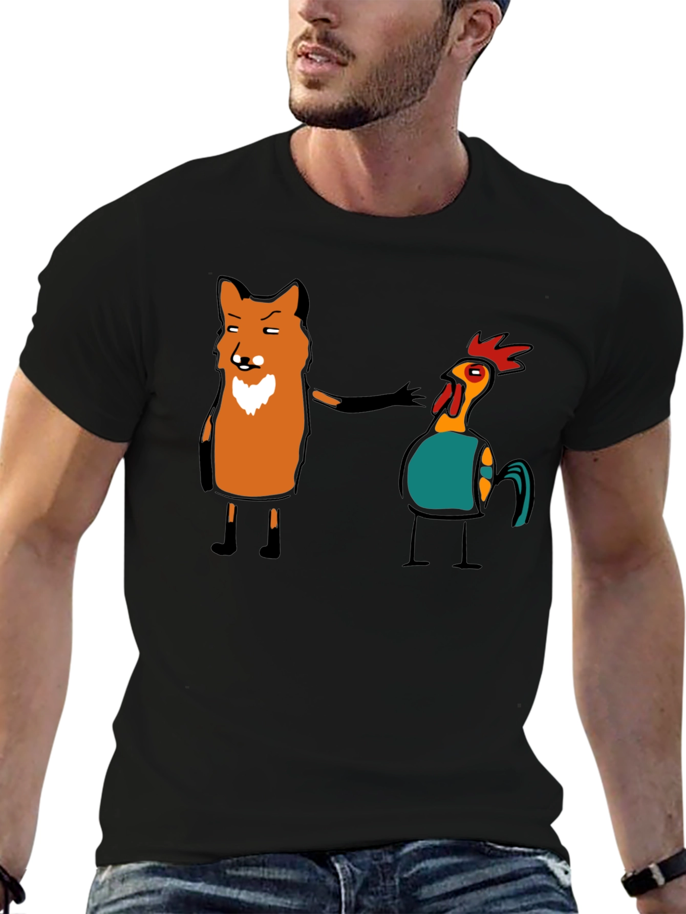 Fox and Chicken Graphic Tee - Unique Design