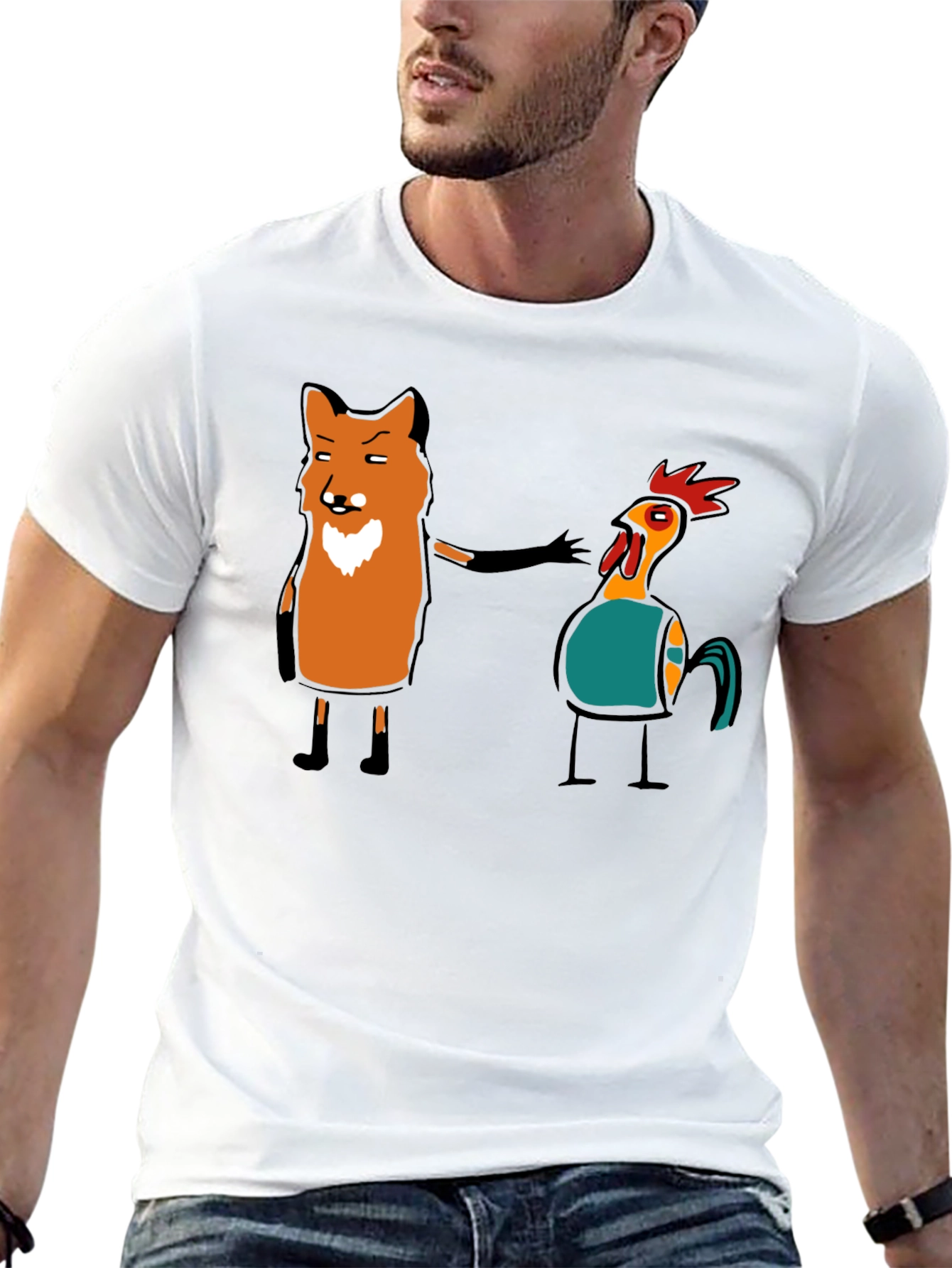 Fox and Chicken Graphic Tee - Unique Design