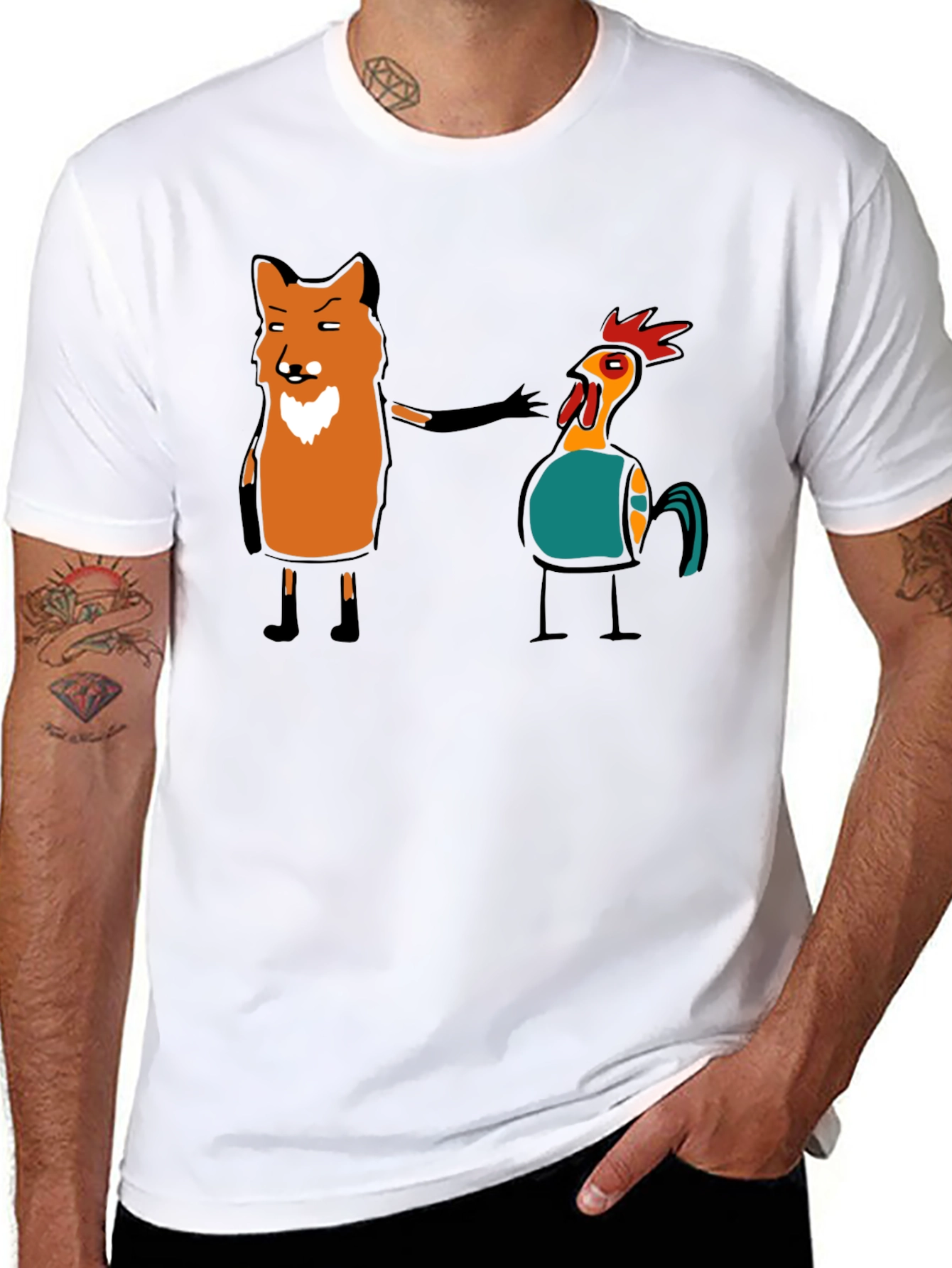 Fox and Chicken Graphic Tee - Unique Design