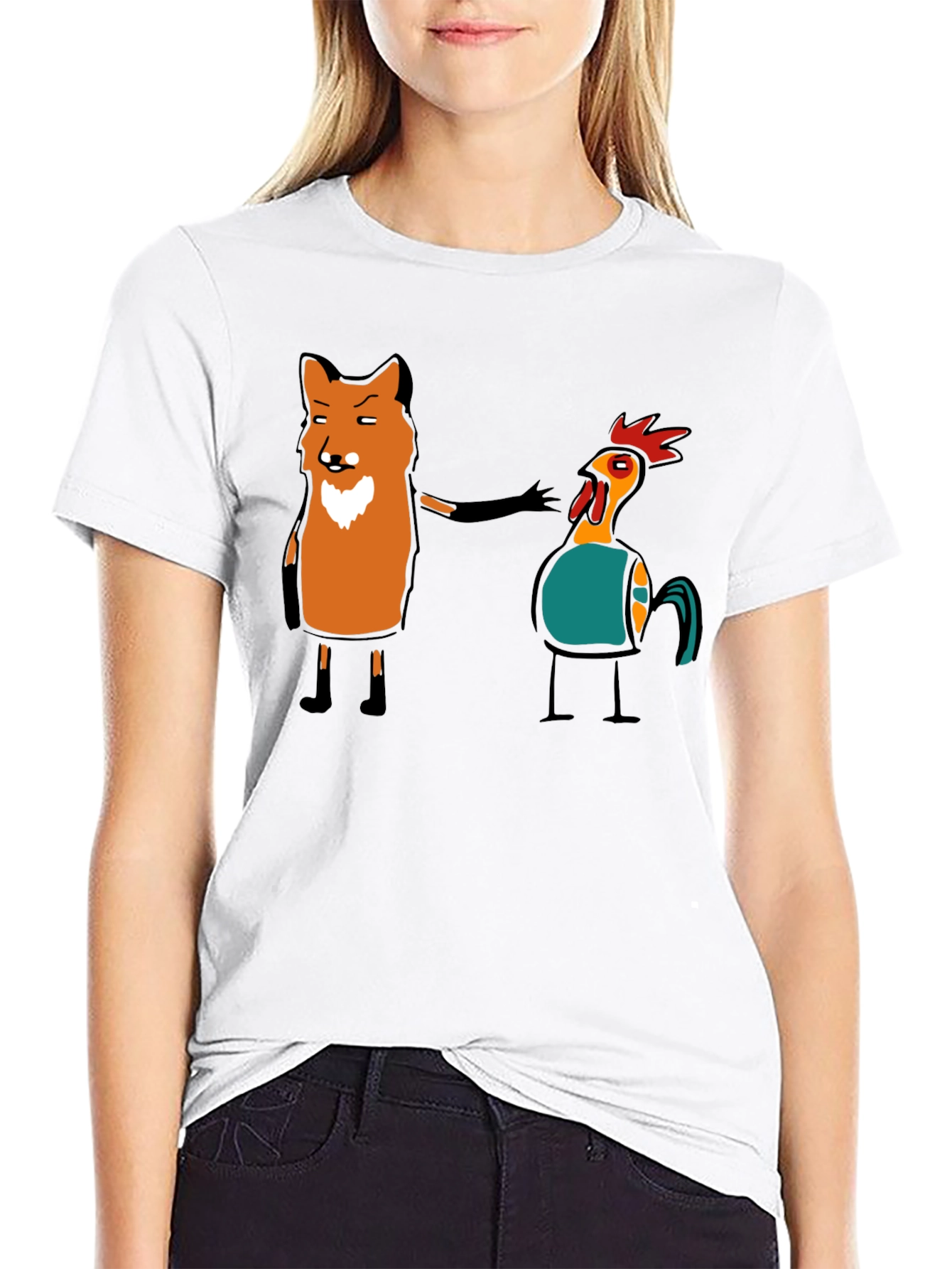 Fox and Chicken Graphic Tee - Unique Design