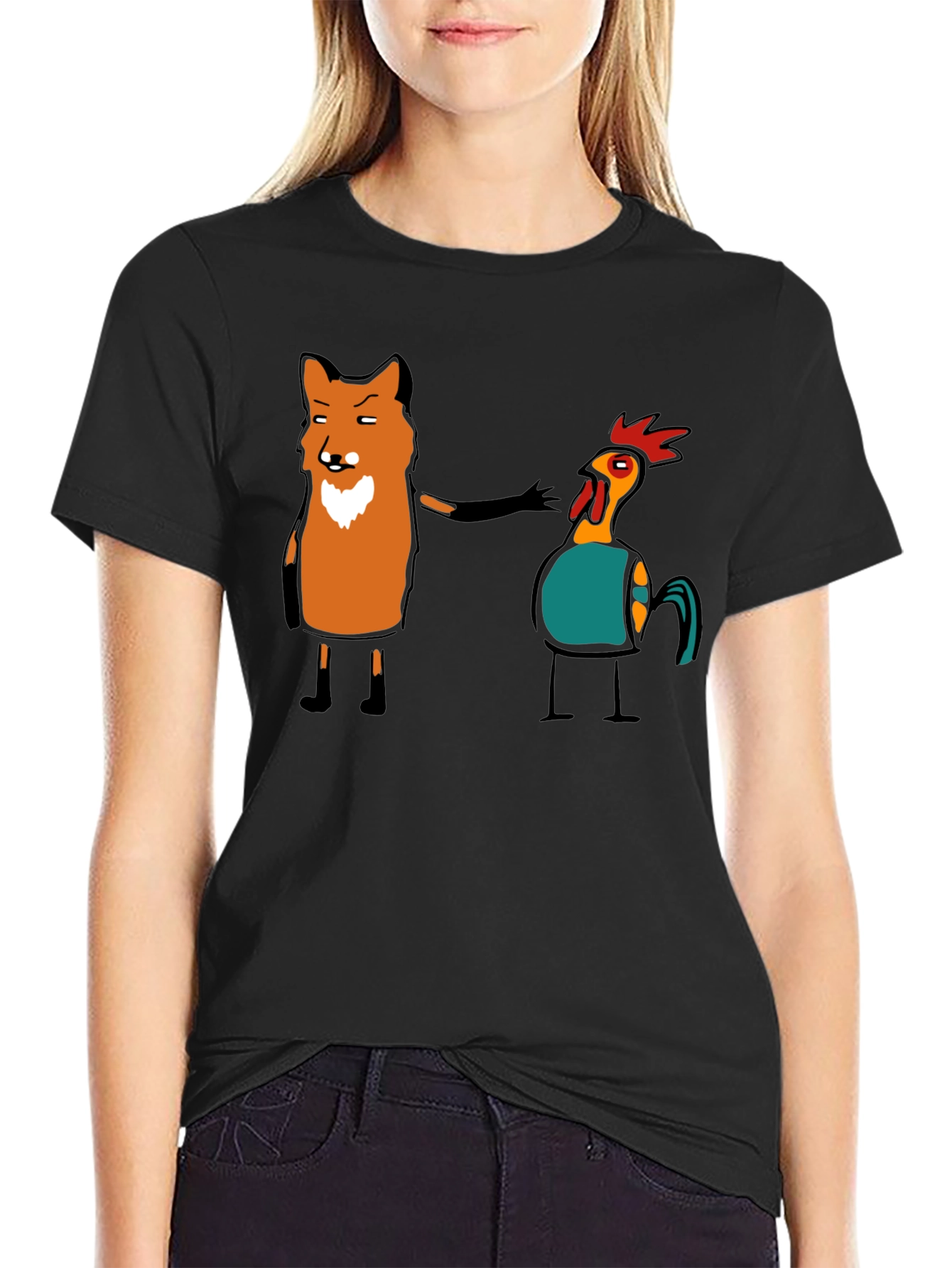 Fox and Chicken Graphic Tee - Unique Design
