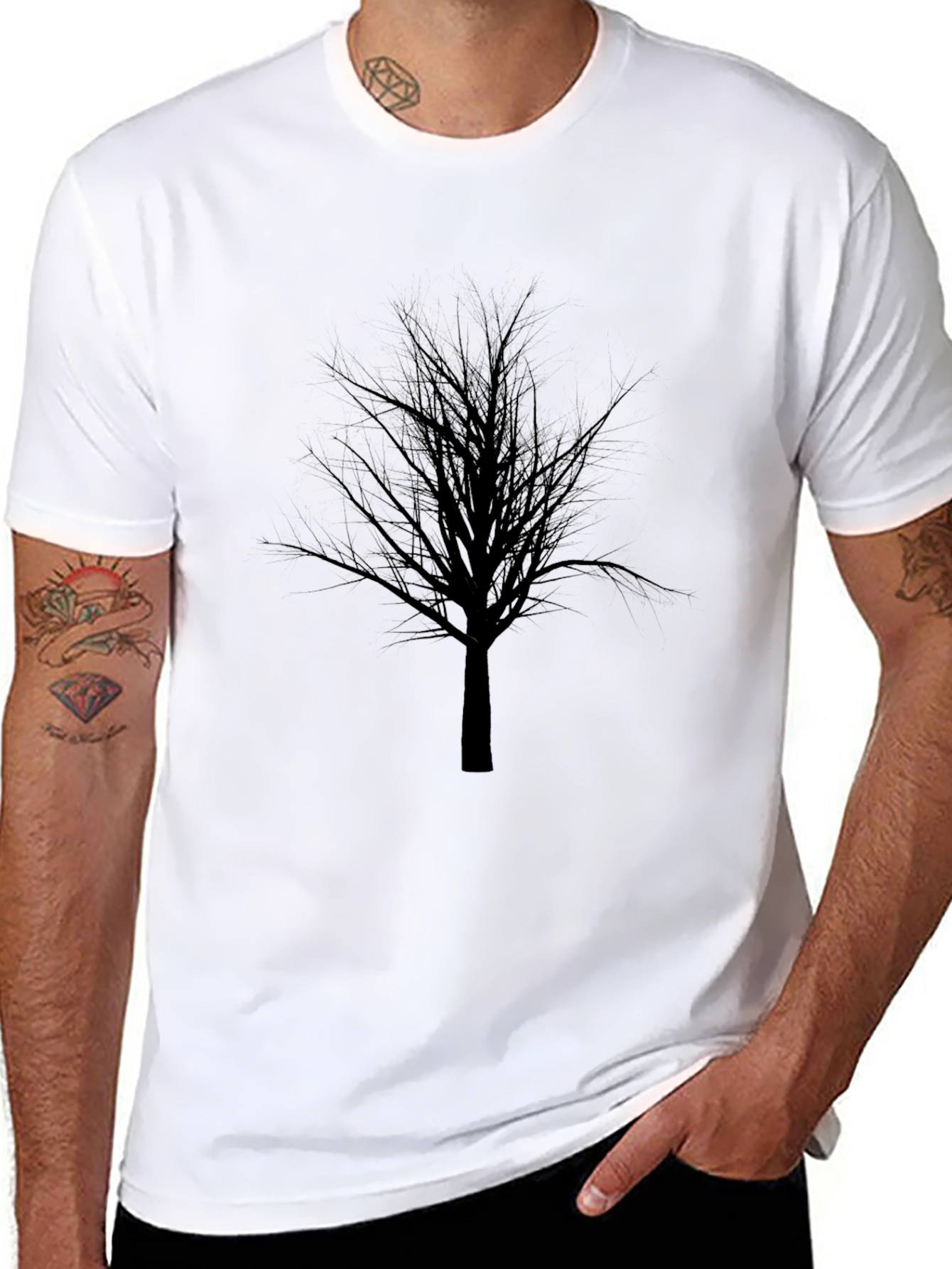 Mens Black T-Shirt with Tree Graphic