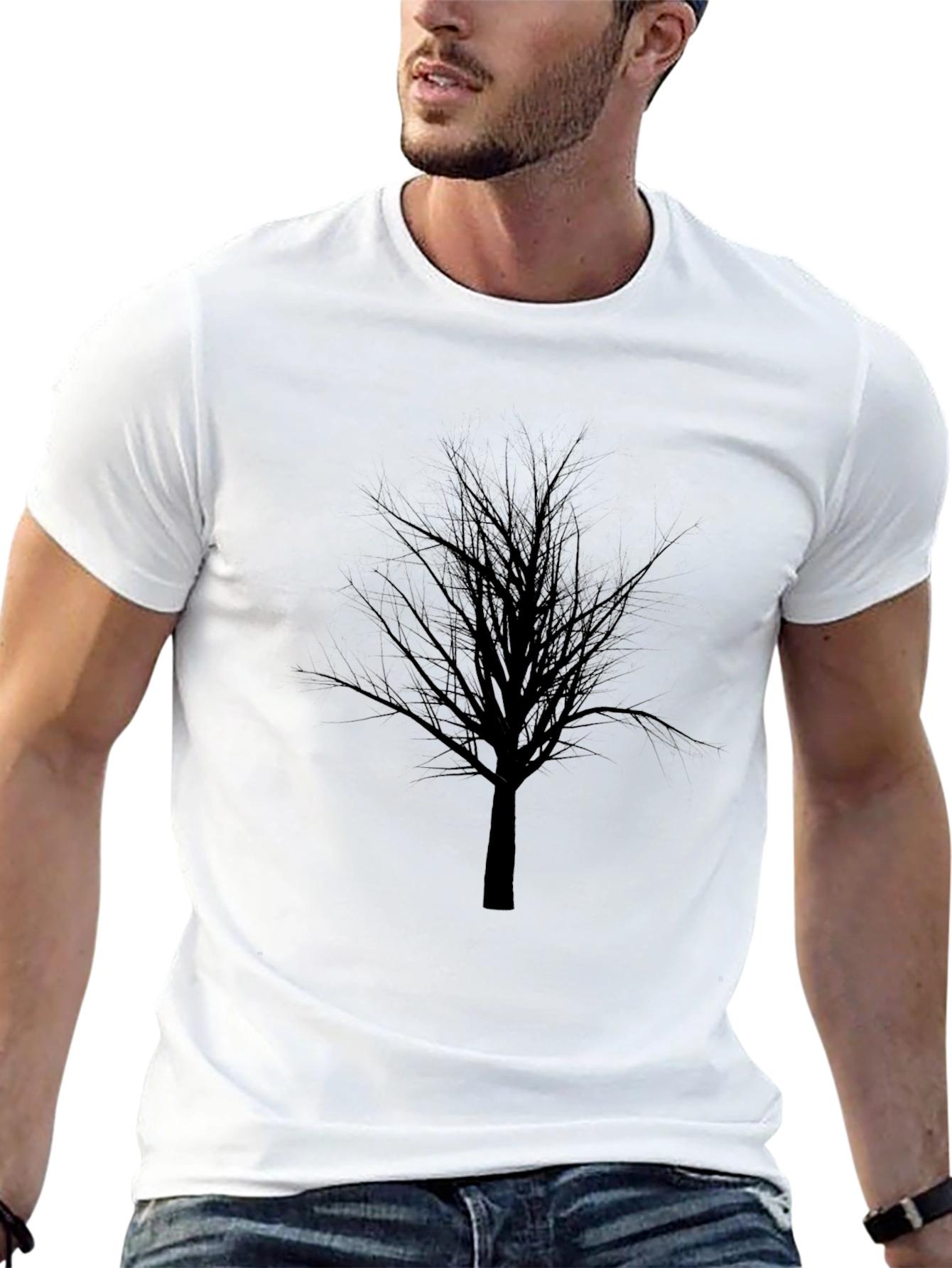 Mens Black T-Shirt with Tree Graphic