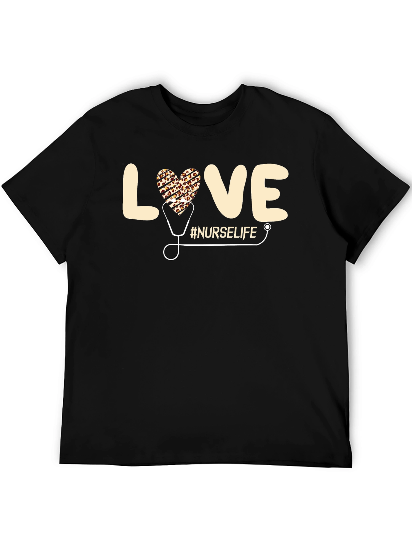 Nurse Life Leopard Heart Stethoscope Graphic T-Shirt